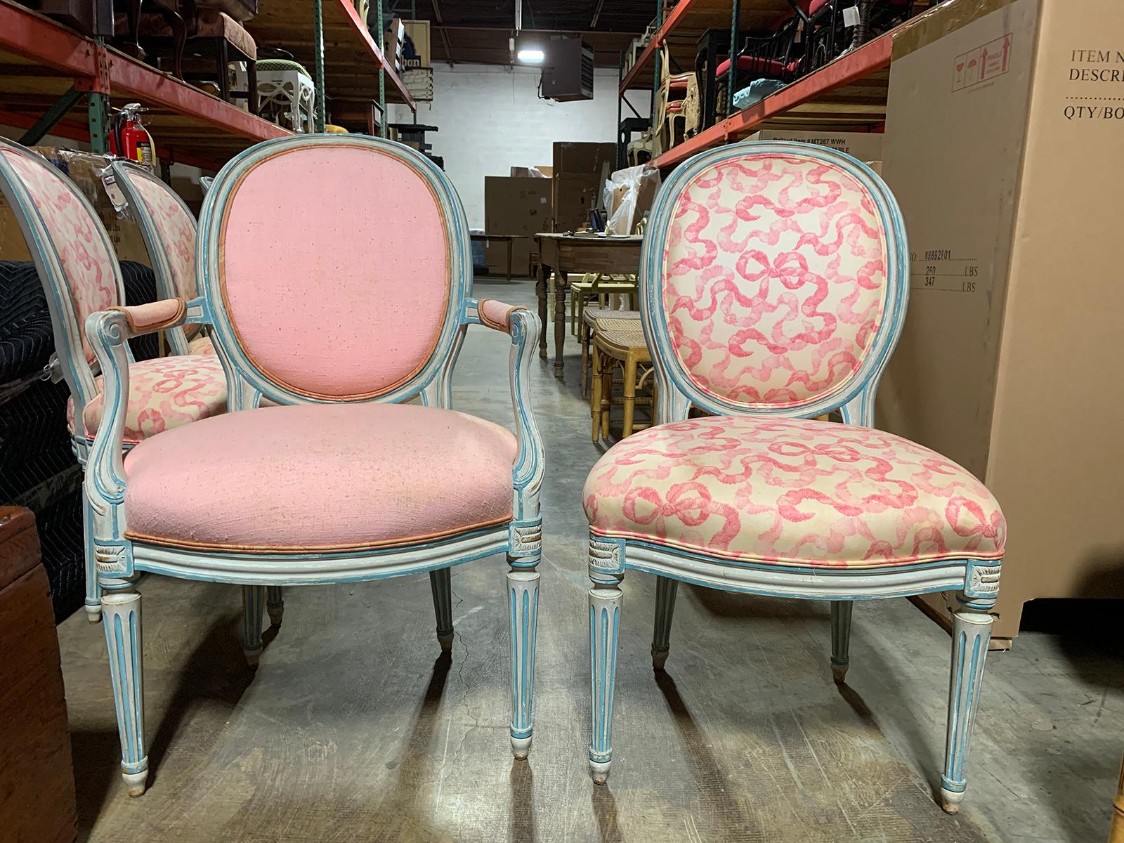 Set of Six 20th Century French Louis XVI Style Painted Chairs 1