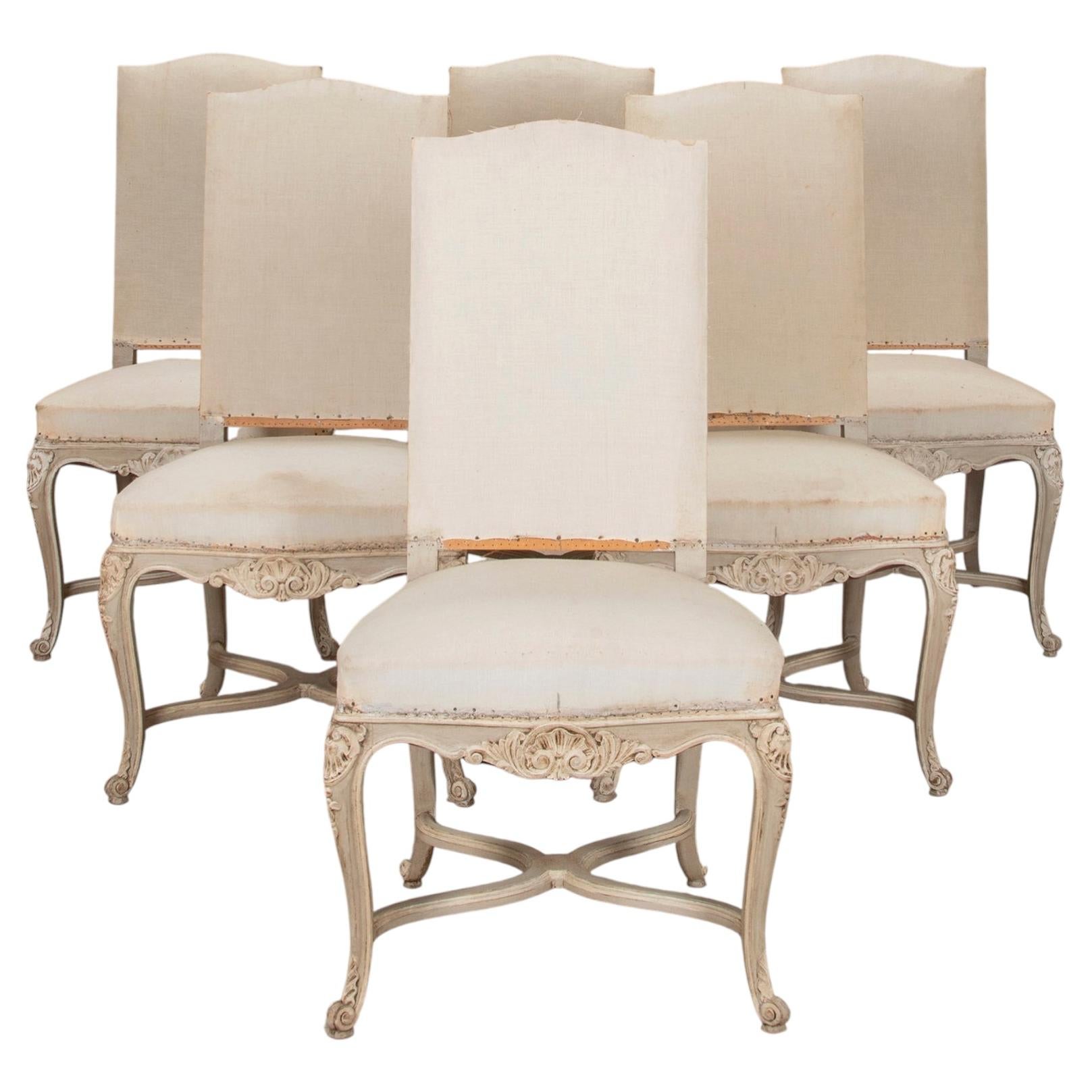 Set of Six 20th Century French Louis XVI Style Painted High Back Dining Chairs