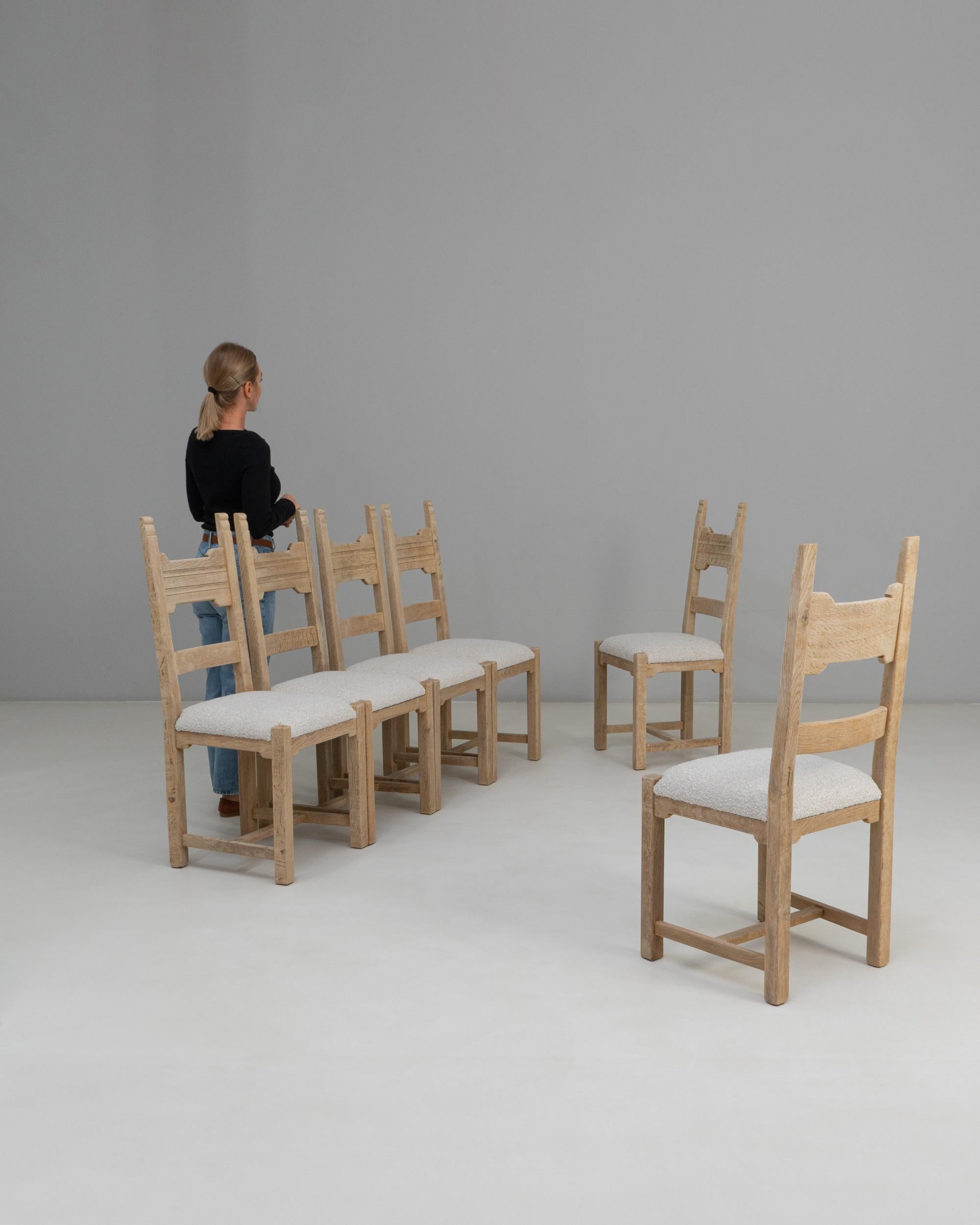 Set Of Six 20th Century French Oak Dining Chairs With Upholstered Seats Francés en venta