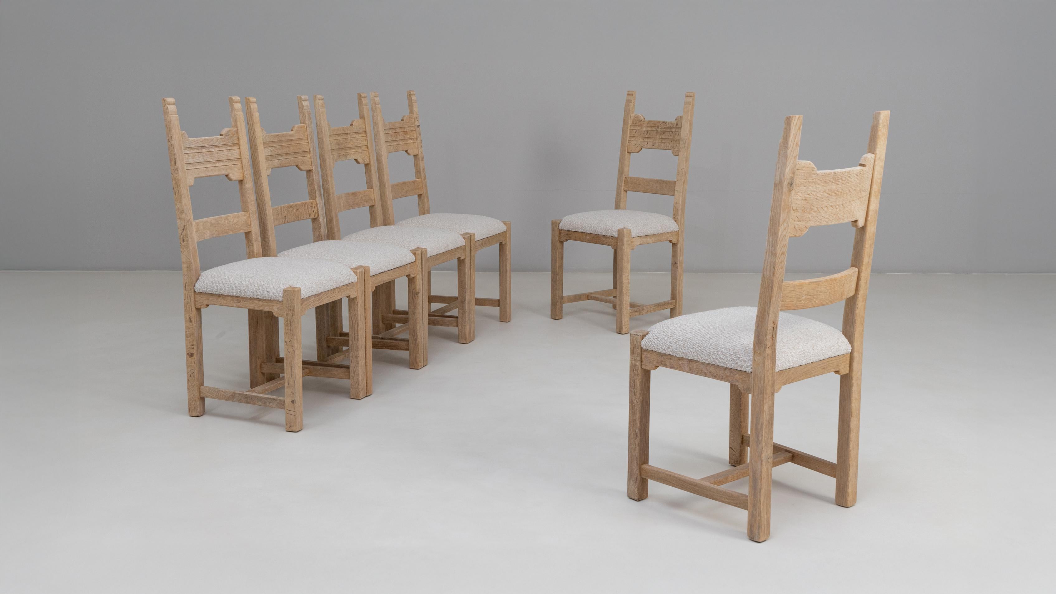 Set Of Six 20th Century French Oak Dining Chairs With Upholstered Seats siglo XX en venta