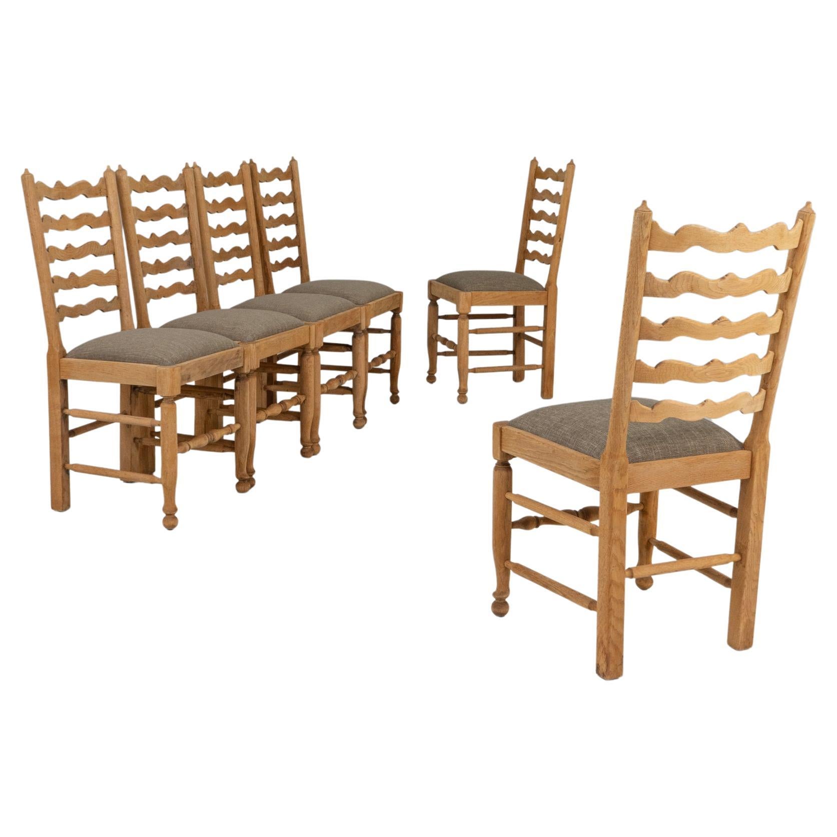 Set Of Six 20th Century French Oak Dining Chairs With Upholstered Seats