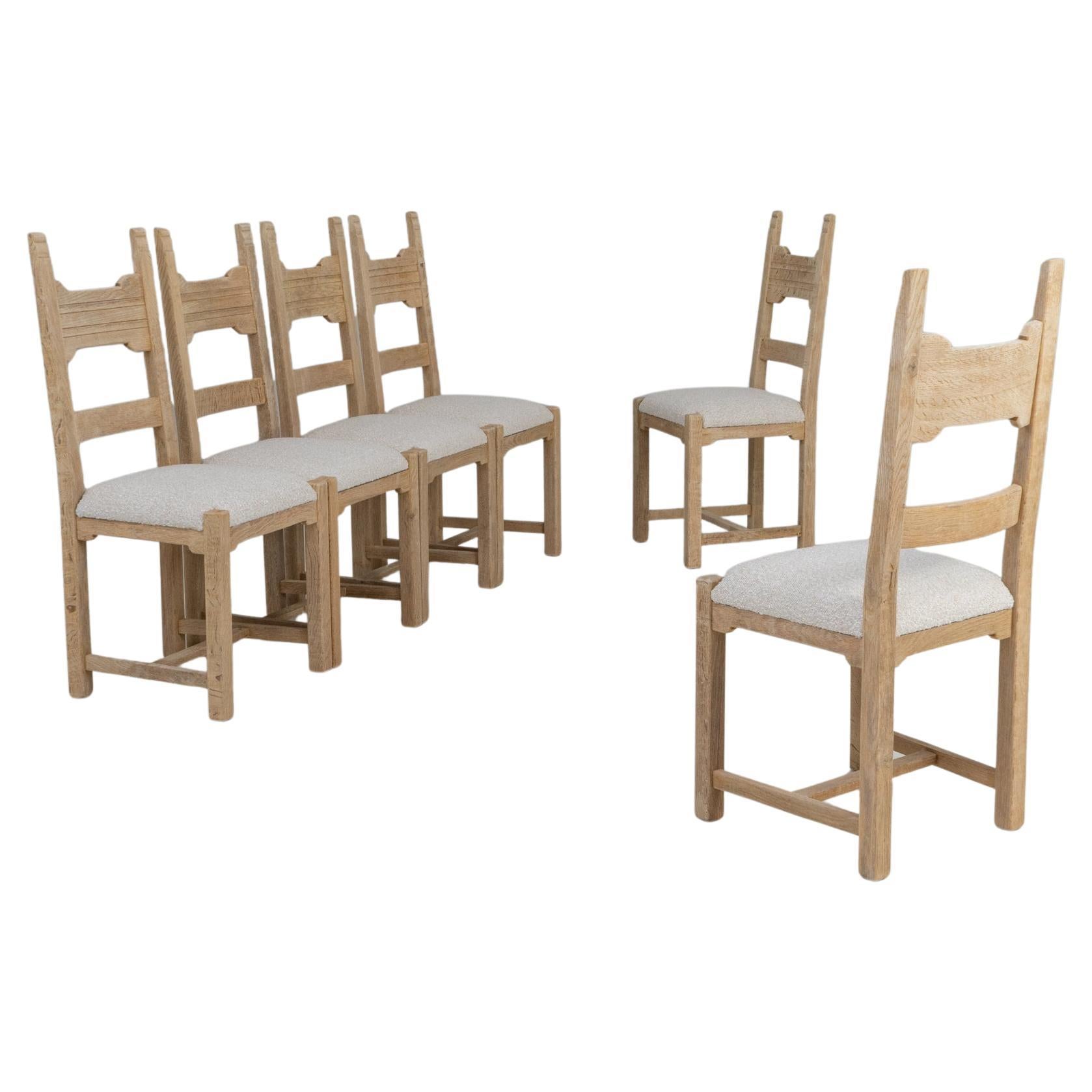 Set Of Six 20th Century French Oak Dining Chairs With Upholstered Seats