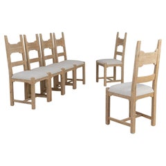 Set Of Six 20th Century French Oak Dining Chairs With Upholstered Seats