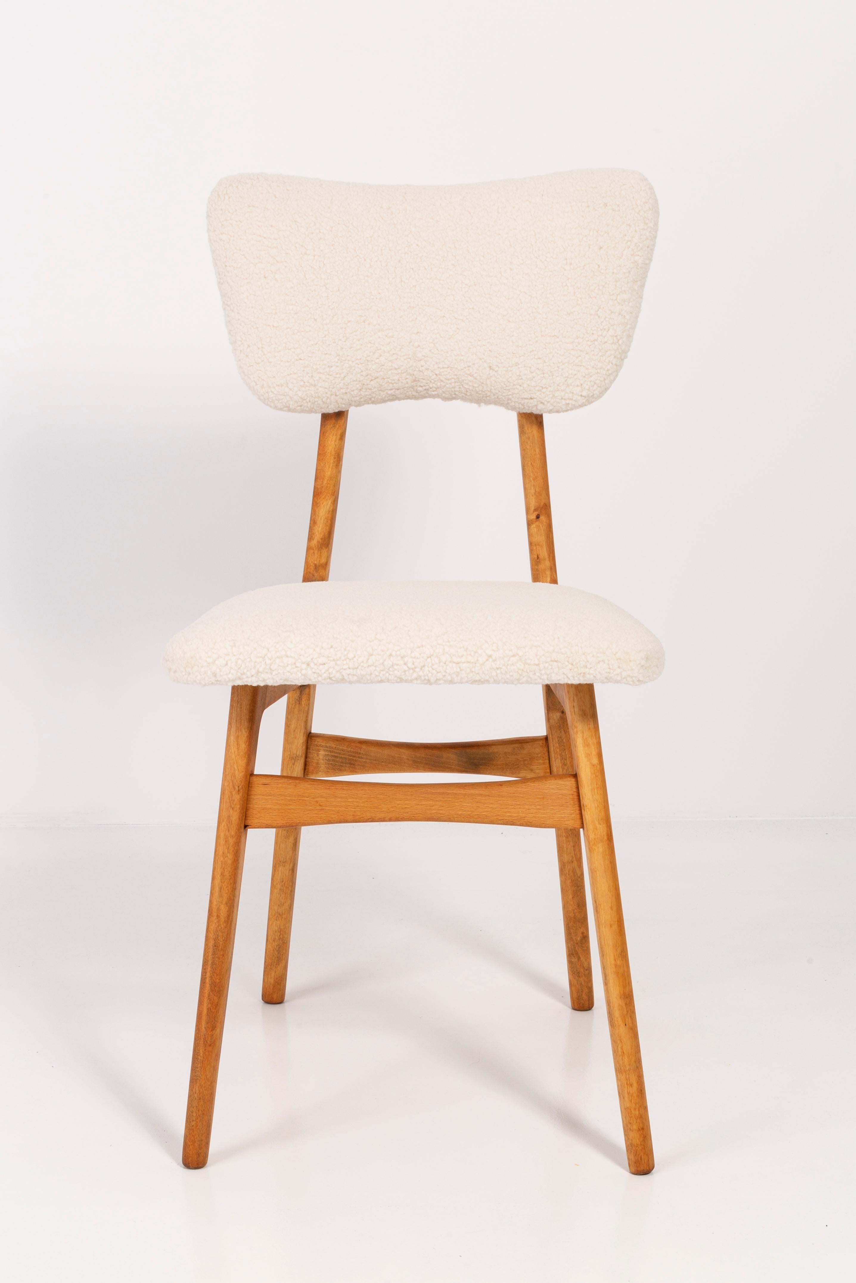 Polish Set of Six 20th Century Light Crème Boucle Chairs, 1960s For Sale