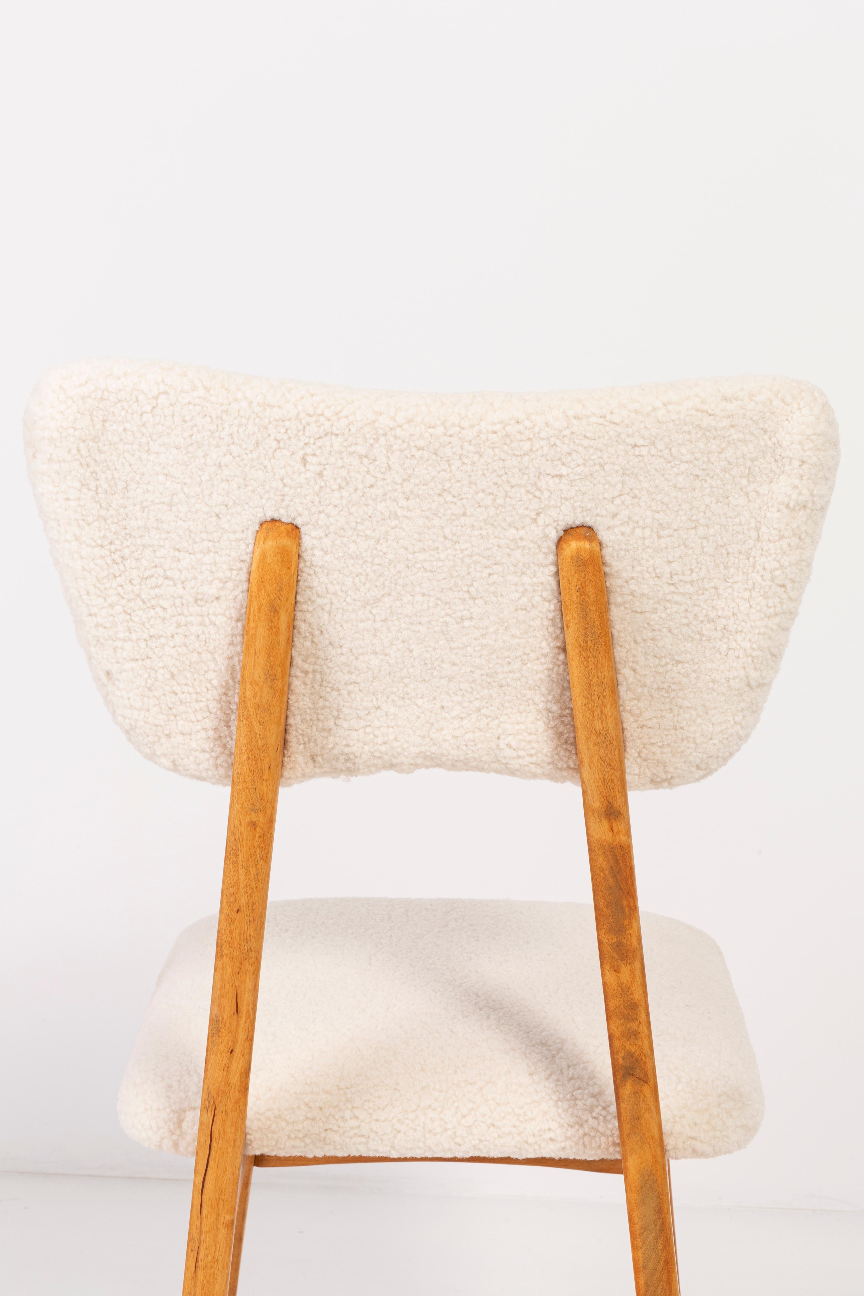 Velvet Set of Six 20th Century Light Crème Boucle Chairs, 1960s For Sale