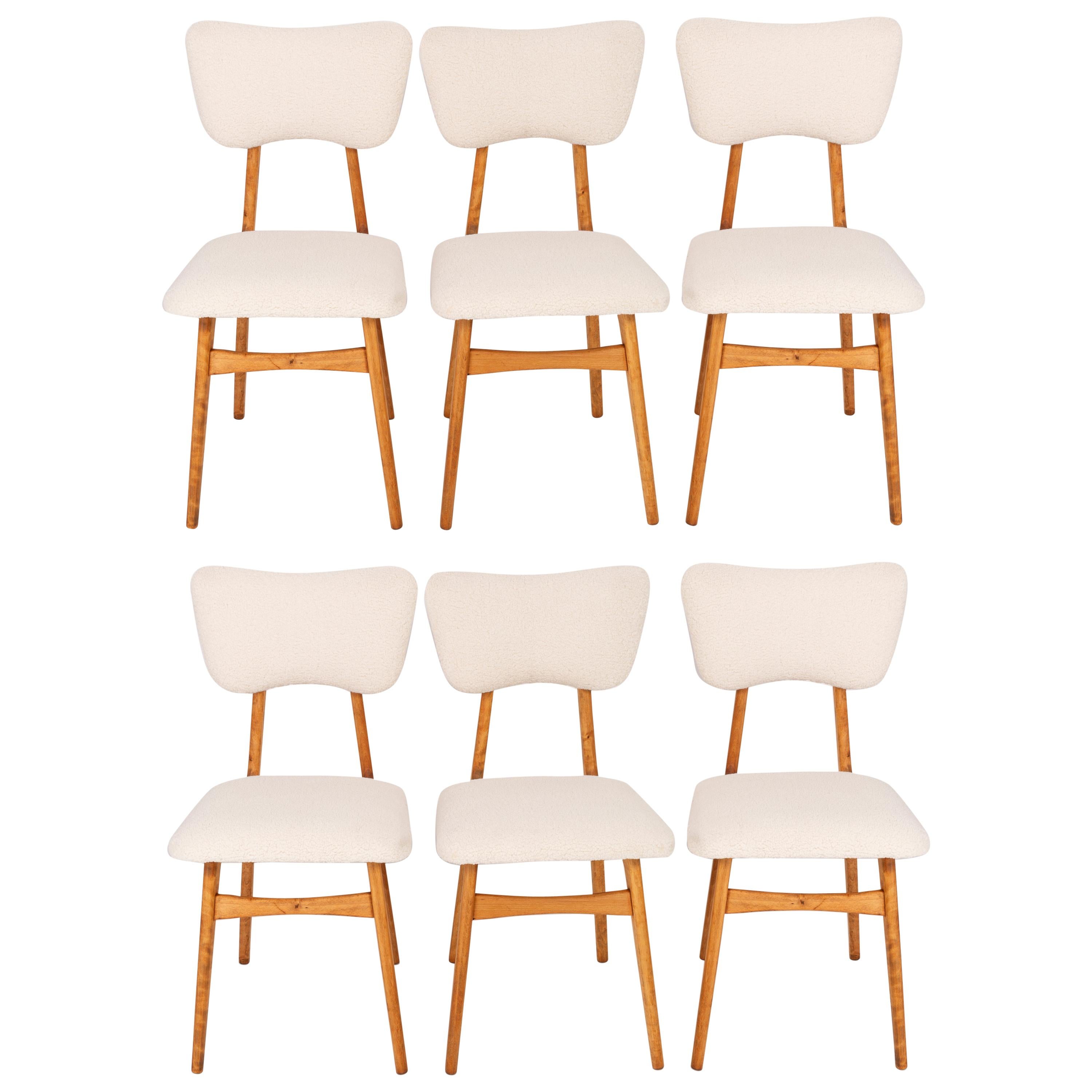 Set of Six 20th Century Light Crème Boucle Chairs, 1960s For Sale