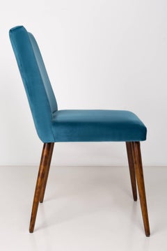 Set of Six 20th Century Petrol Blue Velvet Chairs, 1960s