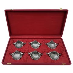 Set of Six 20th Century Solid Silver Shell Shape Place Holder
