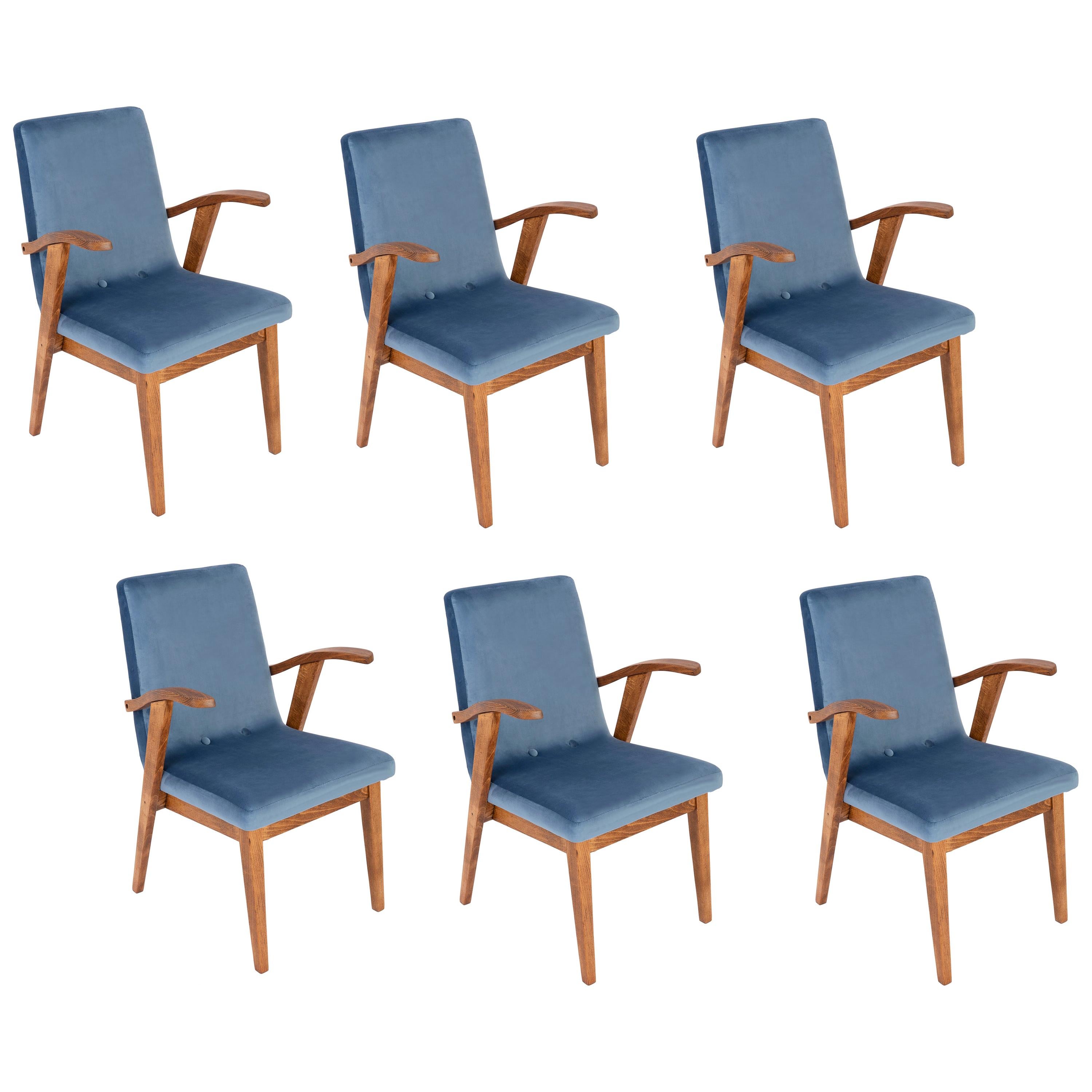 Set of Six 20th Century Vintage Blue Chairs by Mieczyslaw Puchala, 1960s For Sale