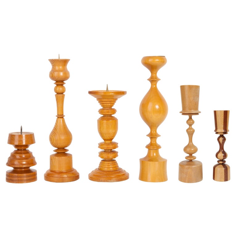 Set of Six 20th Century Wood Candlesticks, 1960s For Sale at 1stDibs