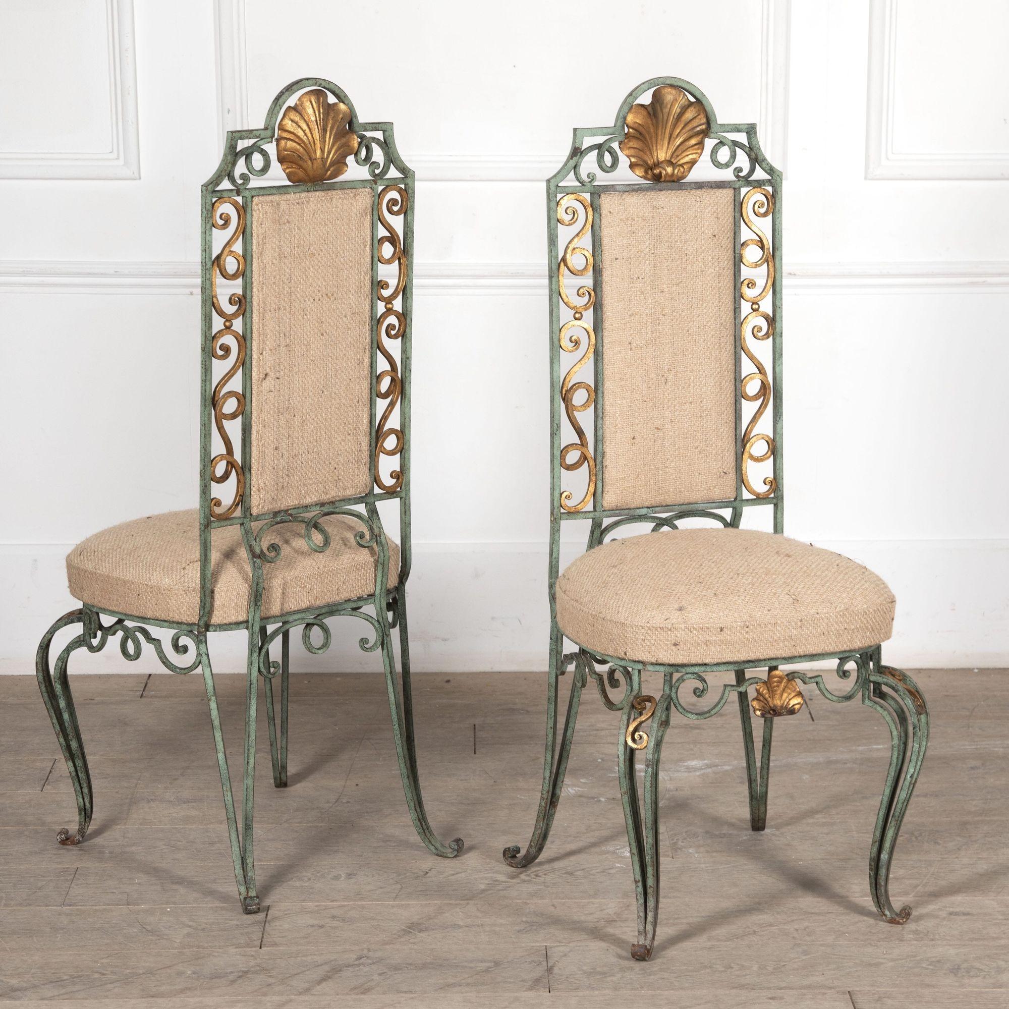 Italian Set of Six 20th Century Wrought Iron Dining Chairs
