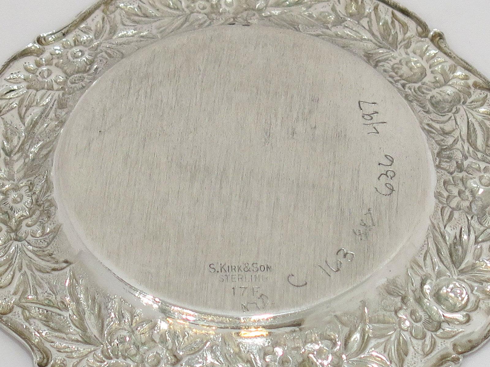 20th Century Set of Six Sterling Silver S. Kirk & Son Antique Floral Repousse Saucers