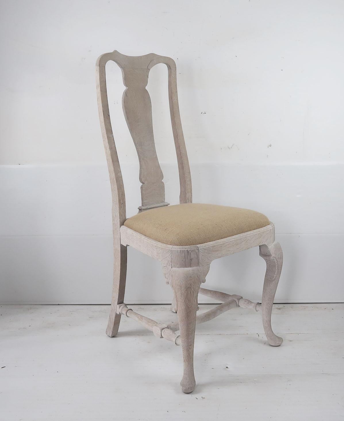 Set of Six '6' Antique Gustavian Style Limed Oak Dining Chairs In Good Condition In St Annes, Lancashire
