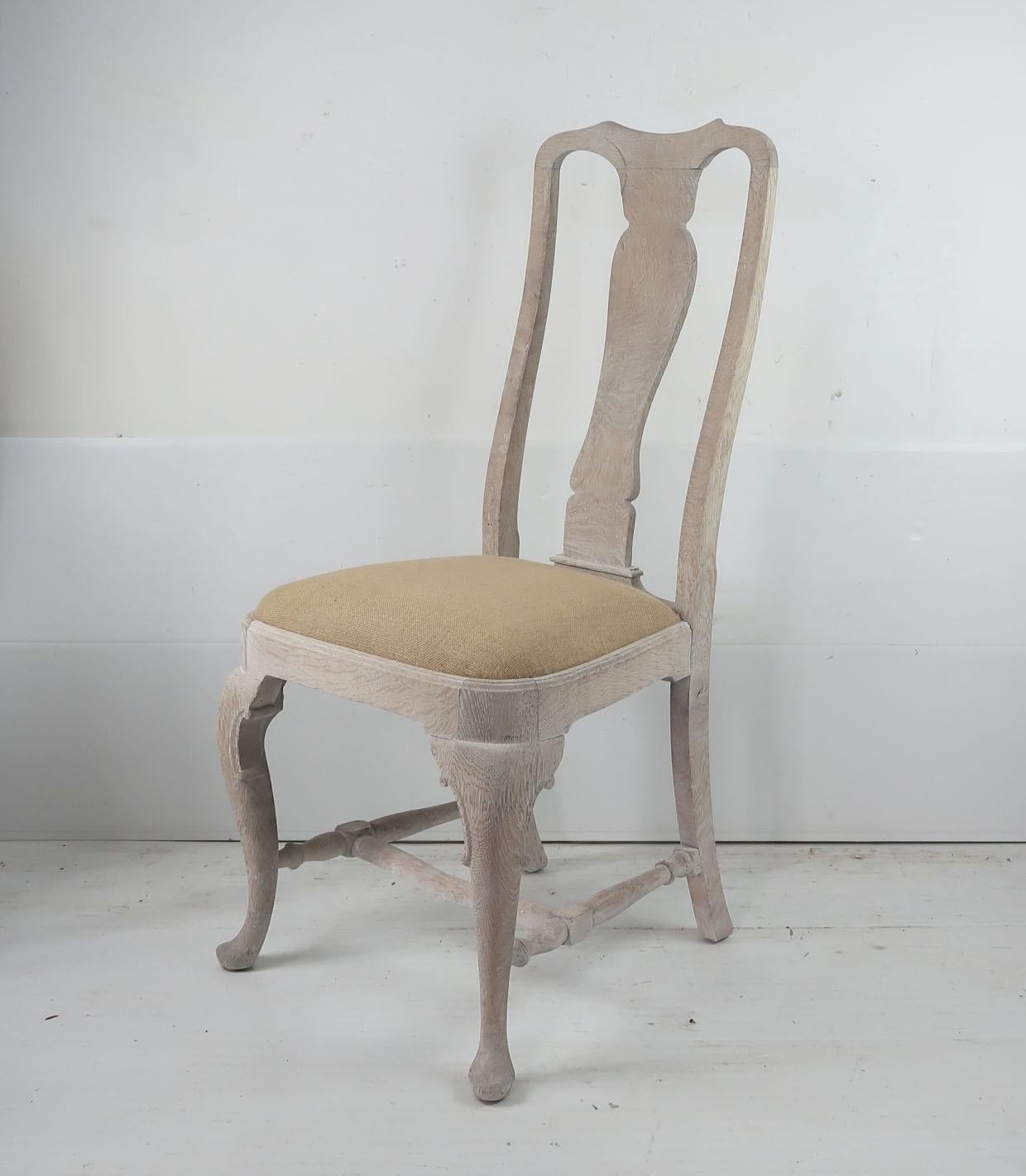 20th Century Set of Six '6' Antique Gustavian Style Limed Oak Dining Chairs