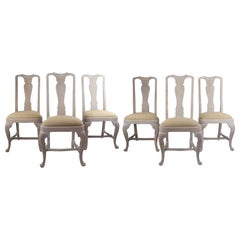 Set of Six '6' Antique Gustavian Style Limed Oak Dining Chairs