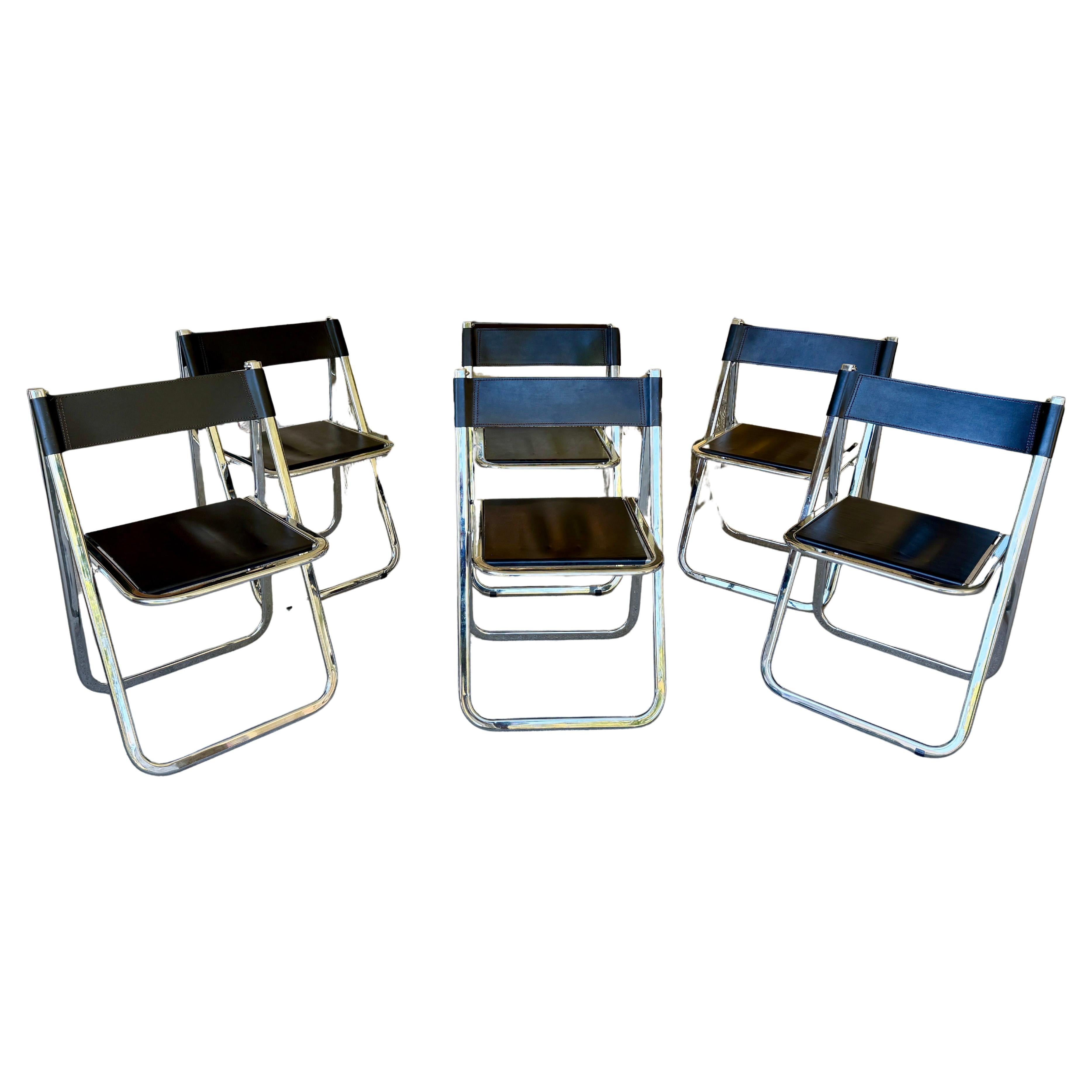 Ensemble de six (6) chaises pliantes en cuir noir Arrben Italy
