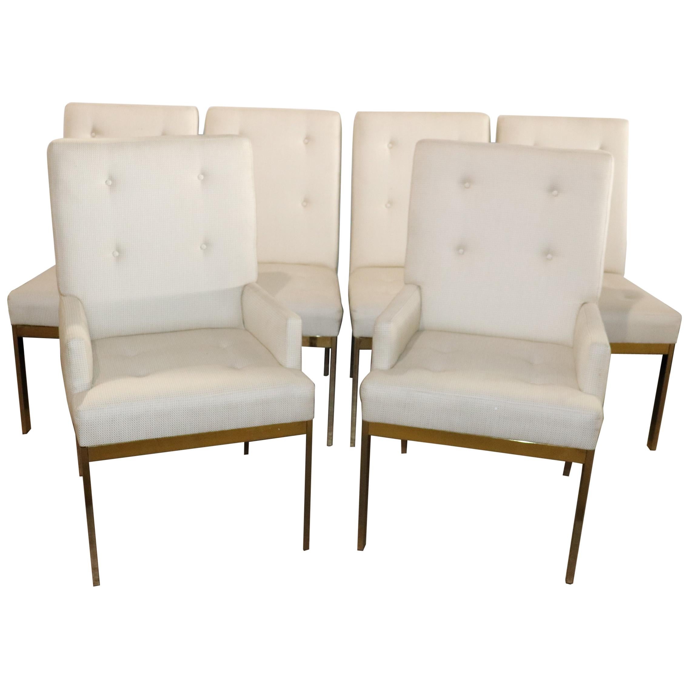 Set of Six 6 Brass Plated Milo Baughman Style Mid-Century Modern Dining Chairs