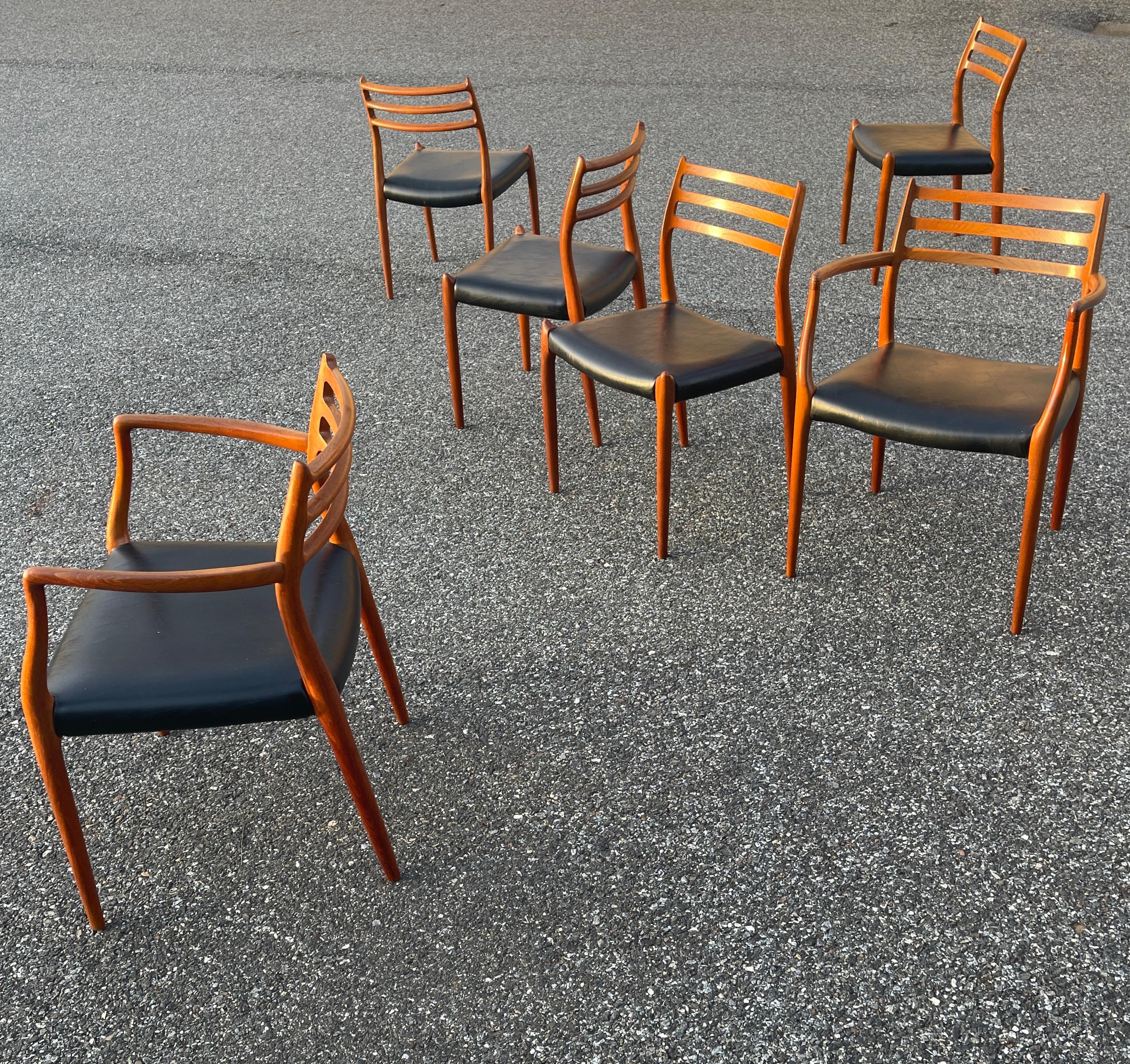 Set of Six 6 Danish Mid-Century Modern Dining Chairs, Niels Moller 6