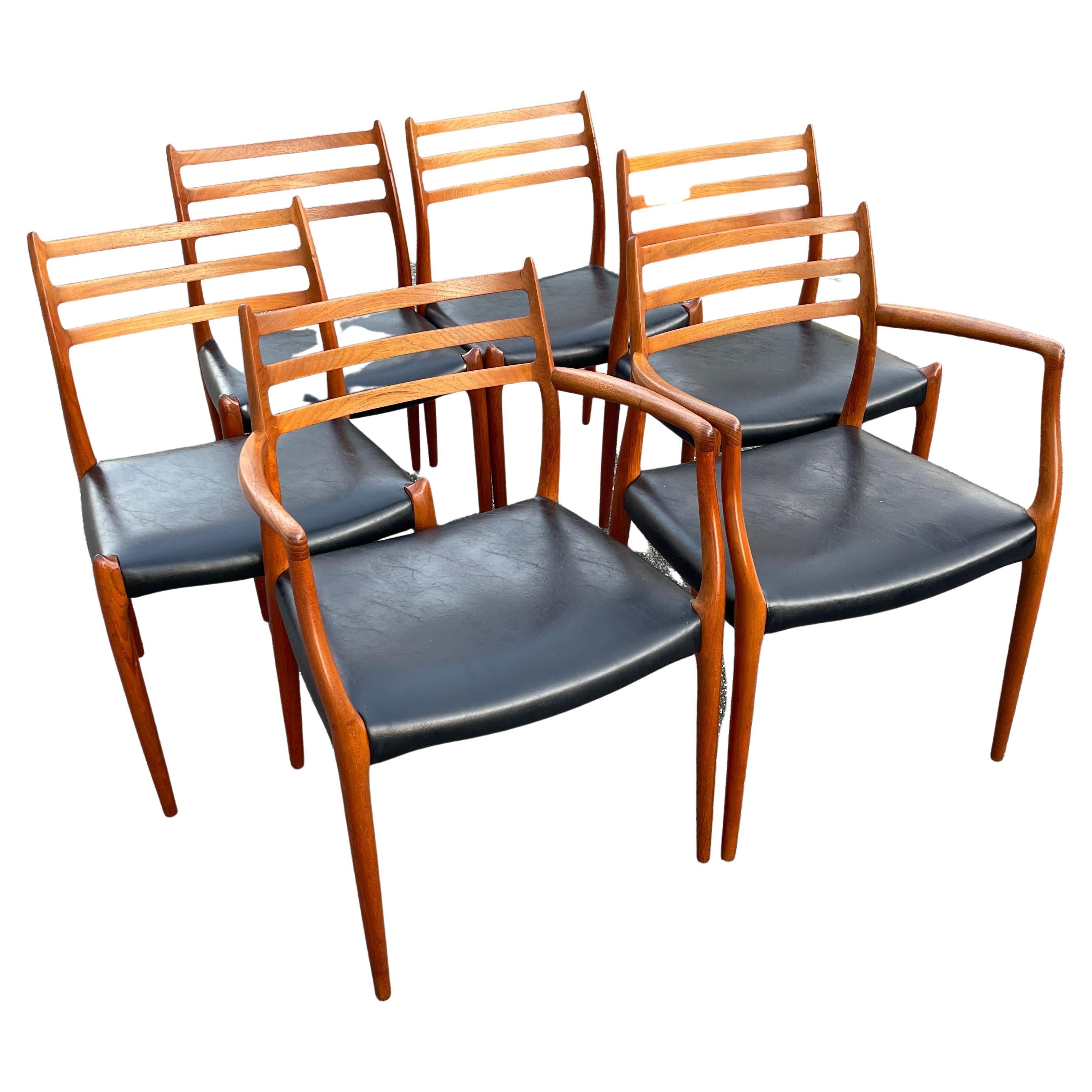 Hand-Crafted Set of Six 6 Danish Mid-Century Modern Dining Chairs, Niels Moller