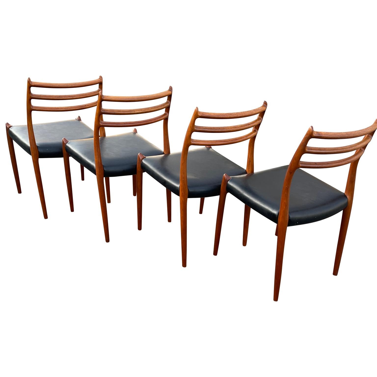 Leather Set of Six 6 Danish Mid-Century Modern Dining Chairs, Niels Moller