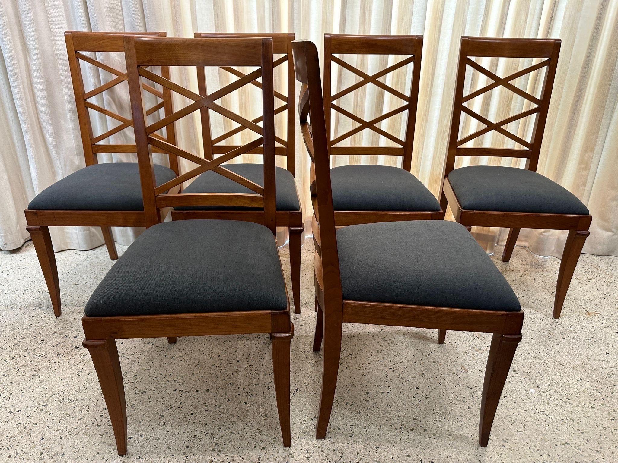 Art Deco Set of Six (6) Deco Era French Oak Dining Chairs For Sale