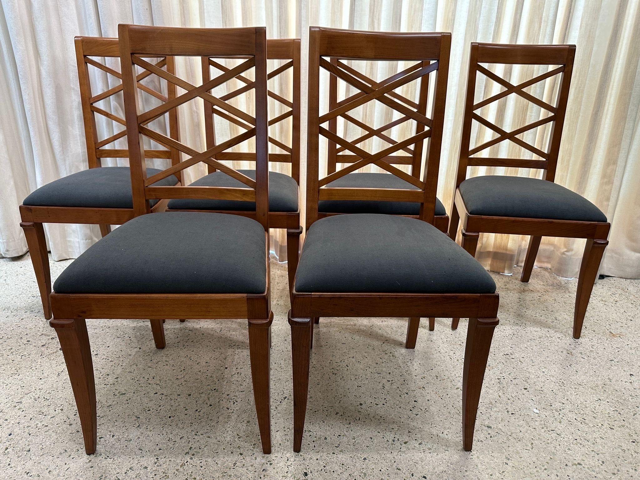 Set of Six (6) Deco Era French Oak Dining Chairs For Sale 1