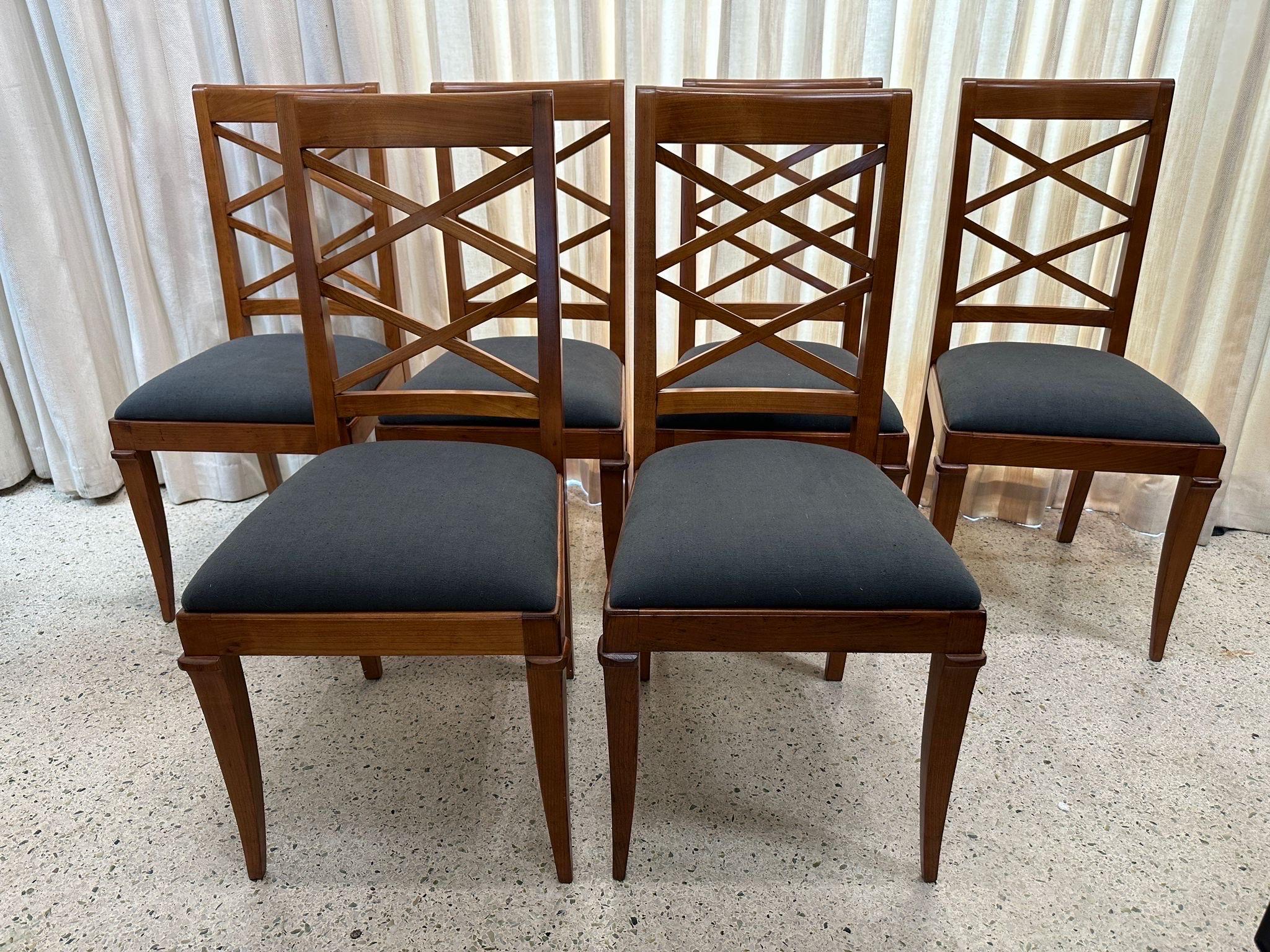 Set of Six (6) Deco Era French Oak Dining Chairs For Sale 2