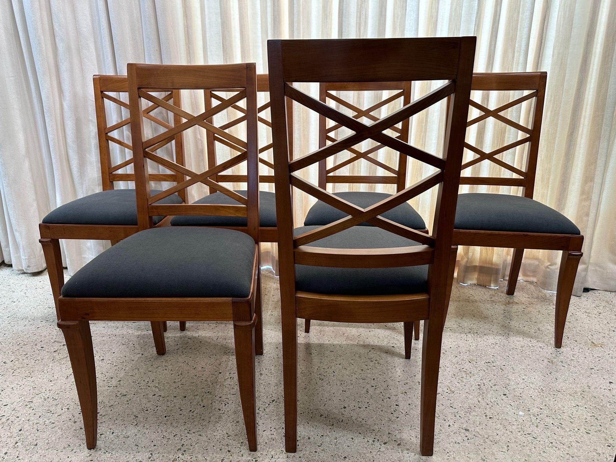Set of Six (6) Deco Era French Oak Dining Chairs For Sale 3