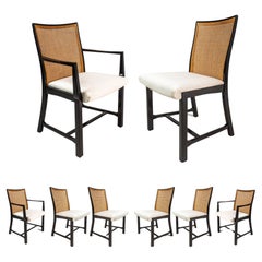 Set of Six (6) Ebonized Dining Chairs Cane Backs by Michael Taylor for Baker