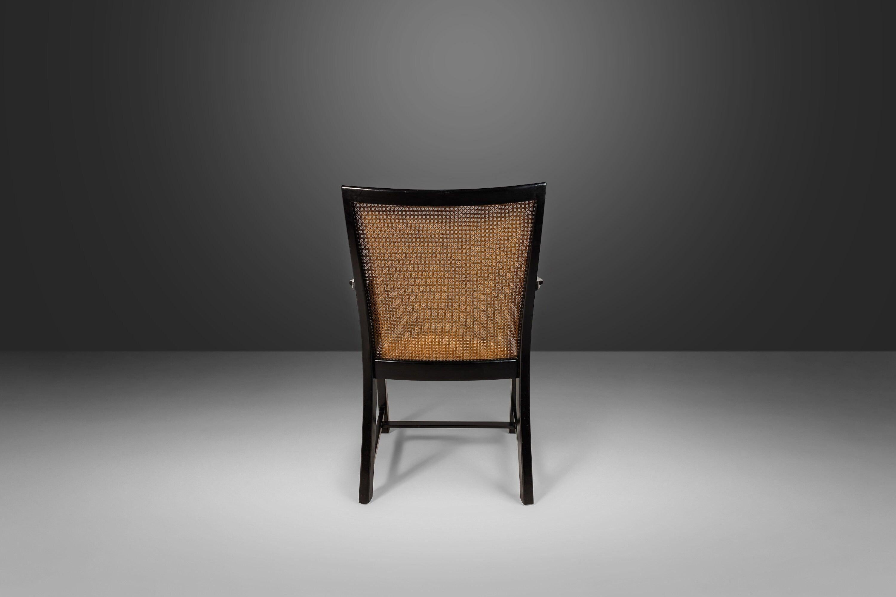 Mid-20th Century Set of Six (6) Ebonized Dining Chairs with Cane Backs by Michael Taylor for Bake For Sale