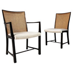 Set of Six (6) Ebonized Dining Chairs with Cane Backs by Michael Taylor for Bake