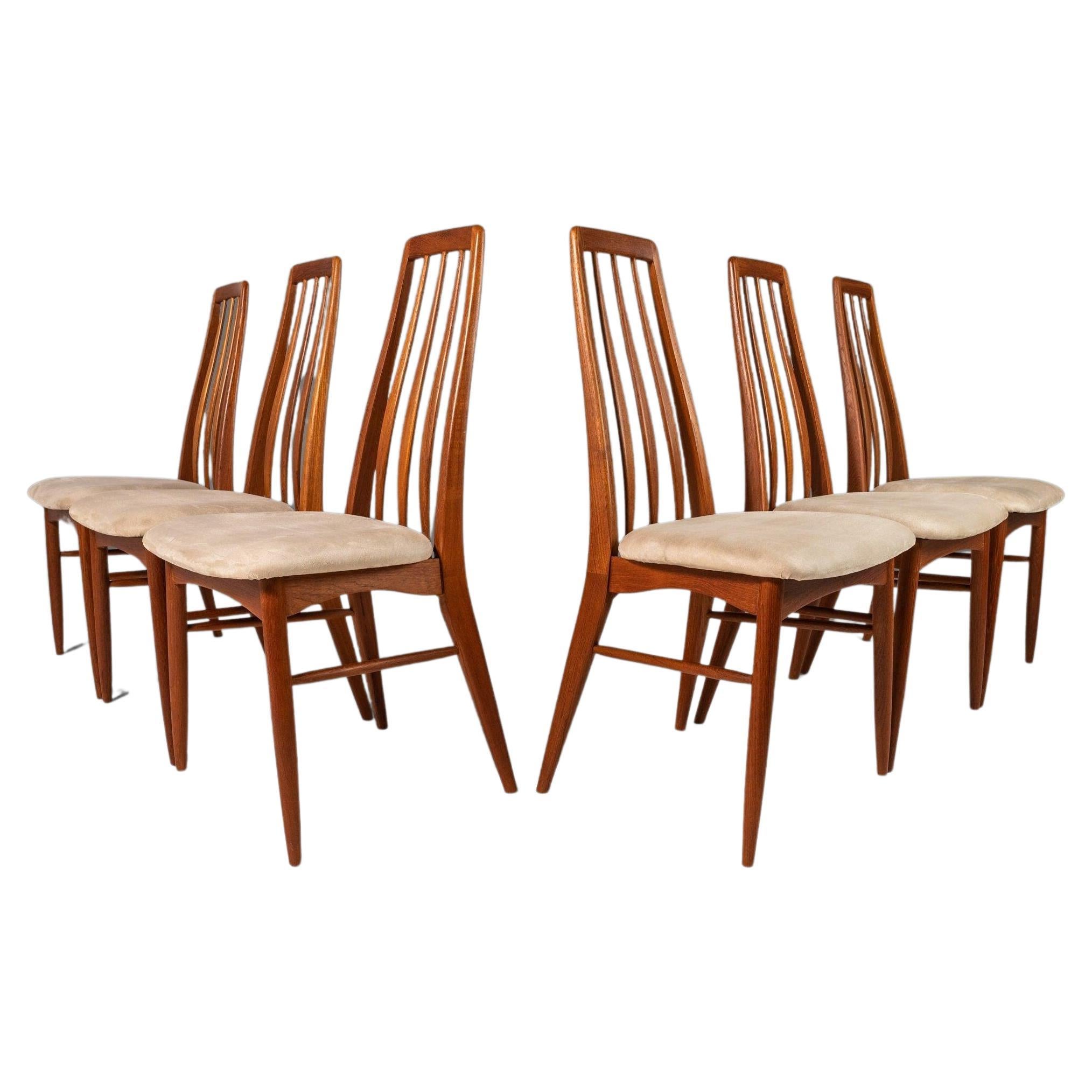 Set of Six (6) "Eva" Dining Chairs w/ Sculpted Backs in Teak by Niels Koefoed 