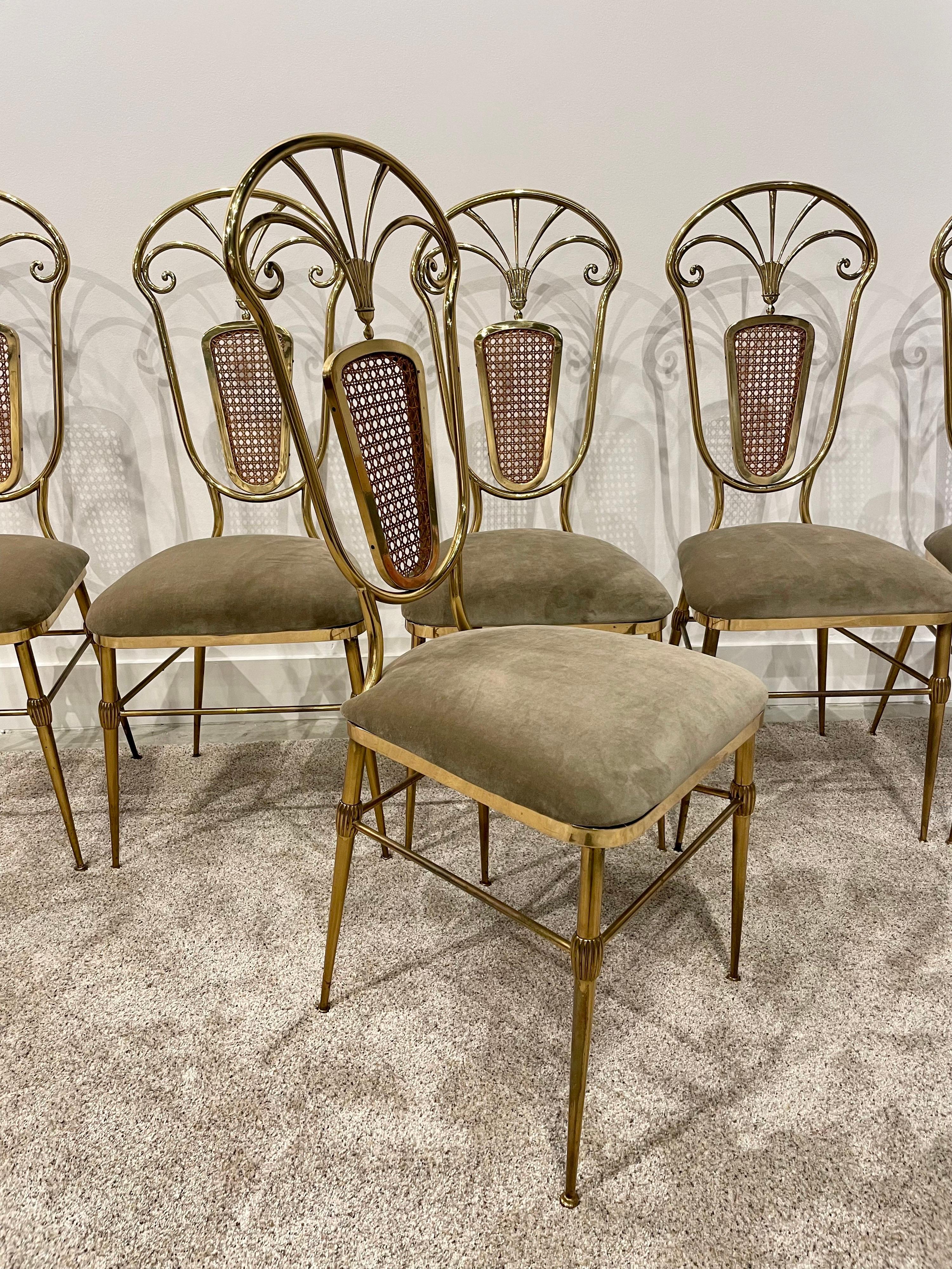 Set of Six '6' Fine Vintage Italian Brass Dining Chairs 5