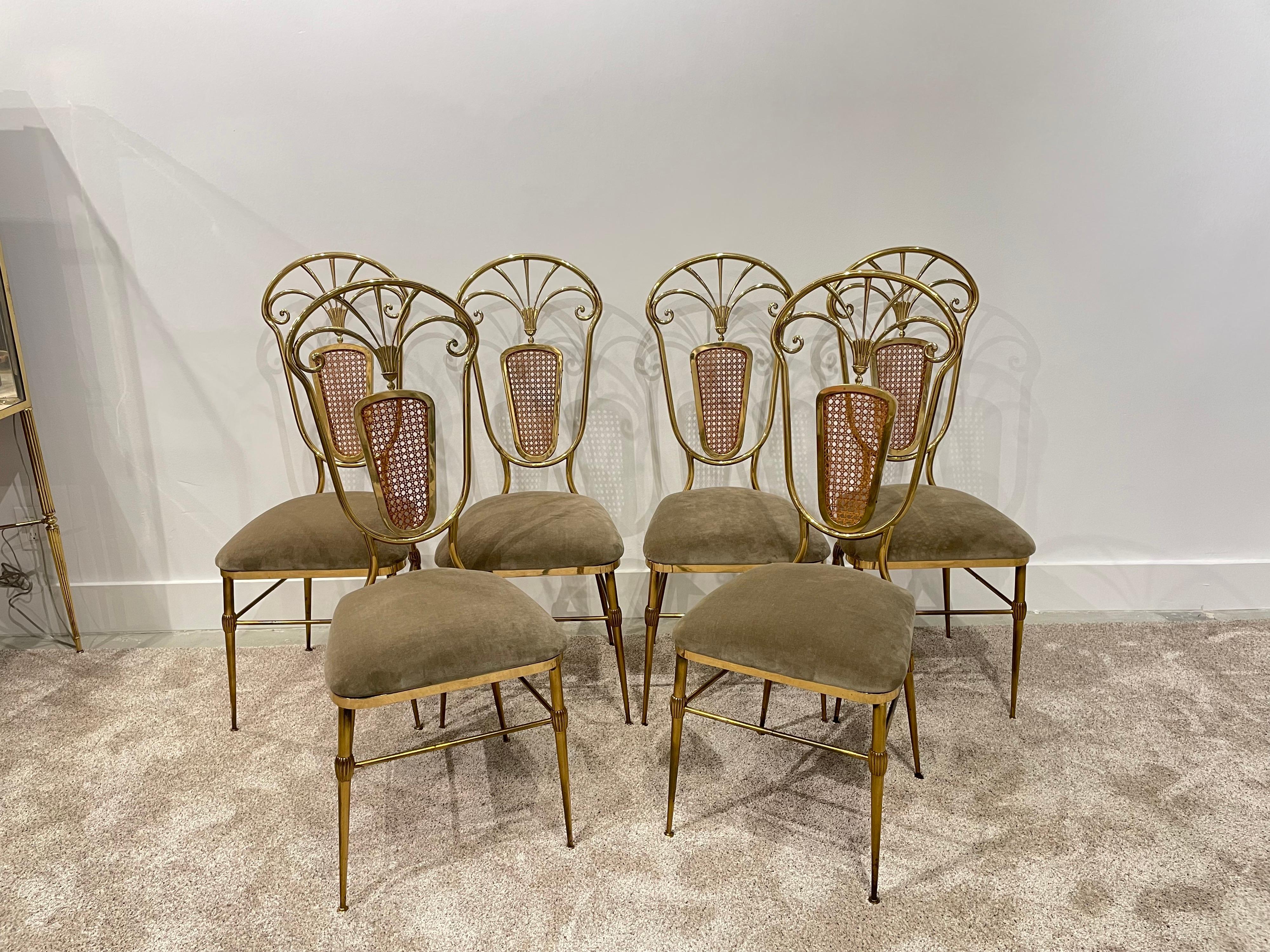 Set of Six '6' Fine Vintage Italian Brass Dining Chairs 11