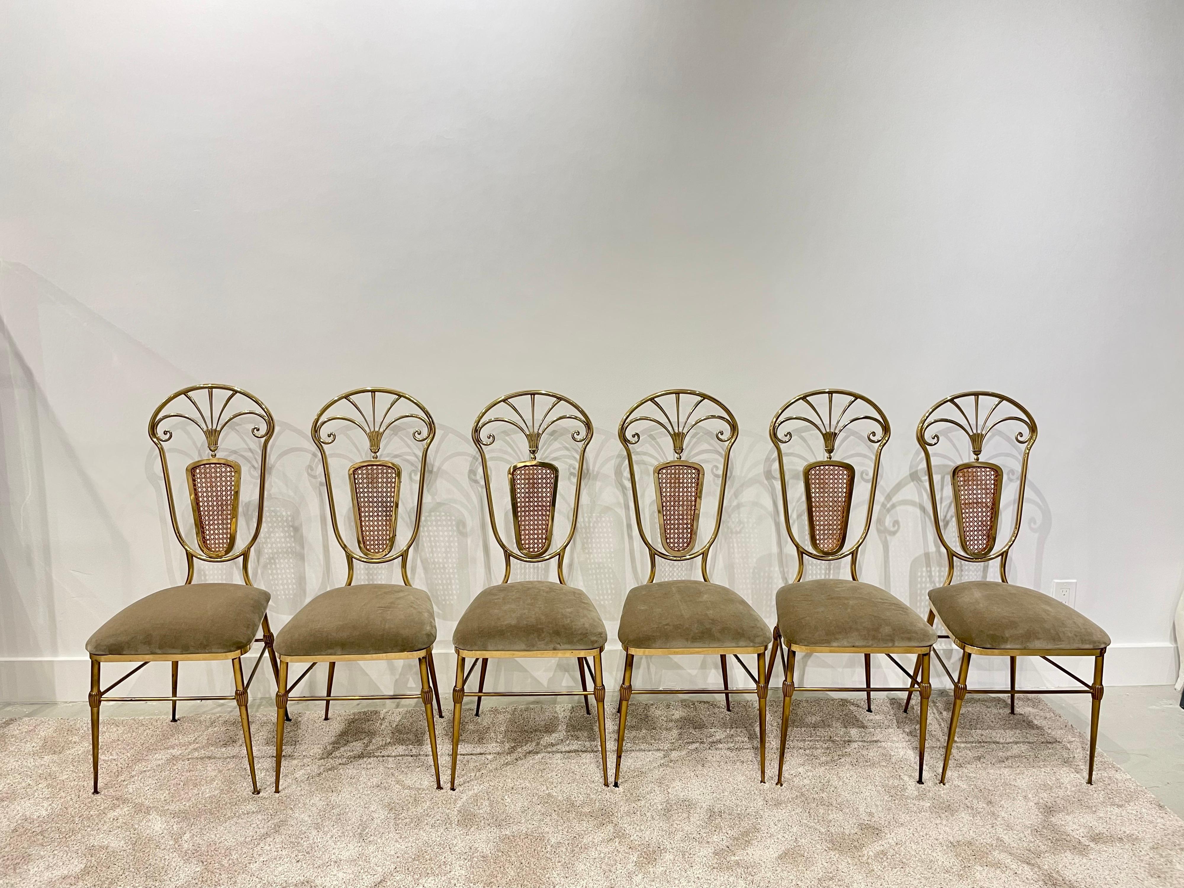 Set of Six '6' Fine Vintage Italian Brass Dining Chairs 3