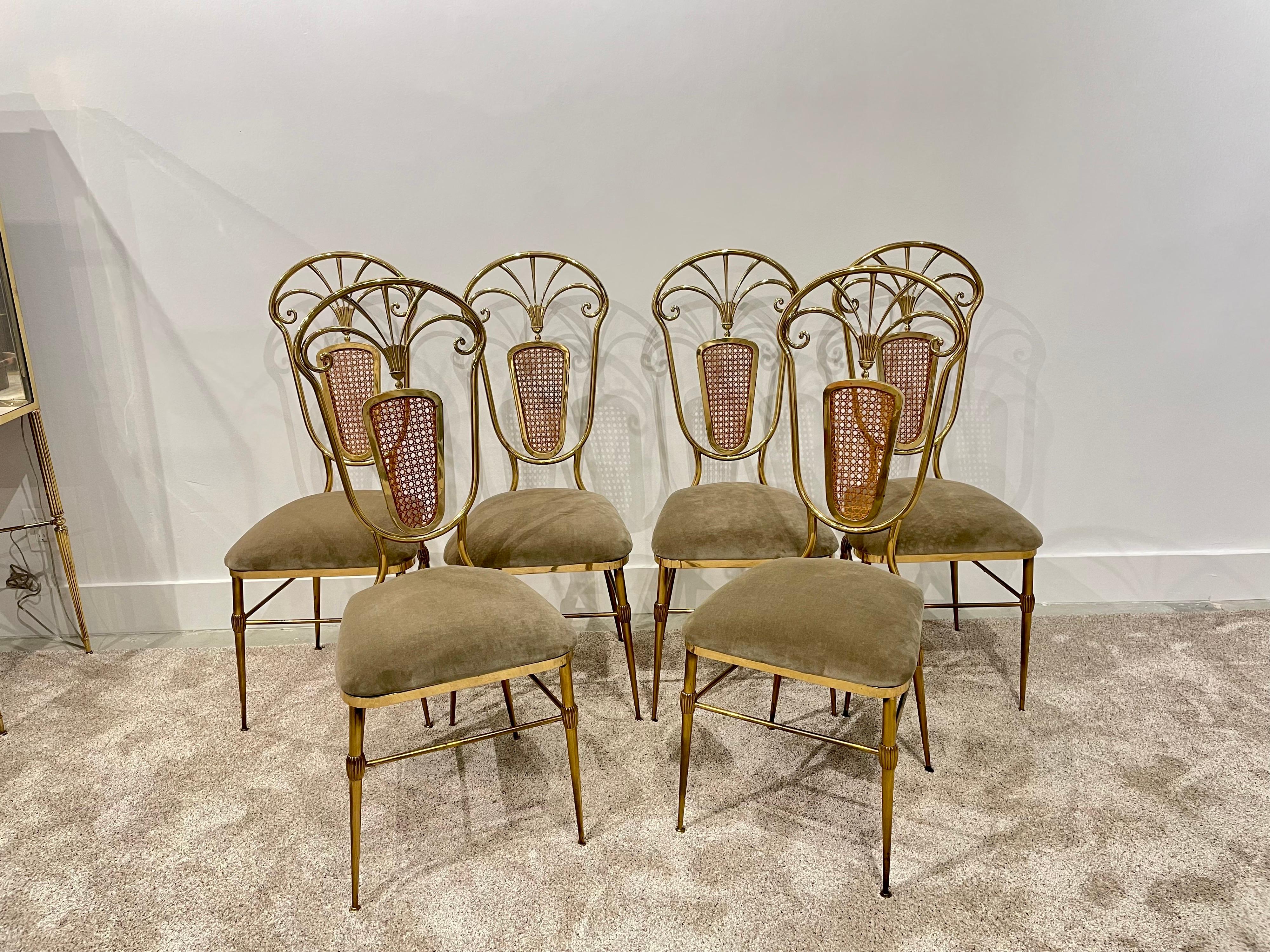 Set of Six '6' Fine Vintage Italian Brass Dining Chairs 4
