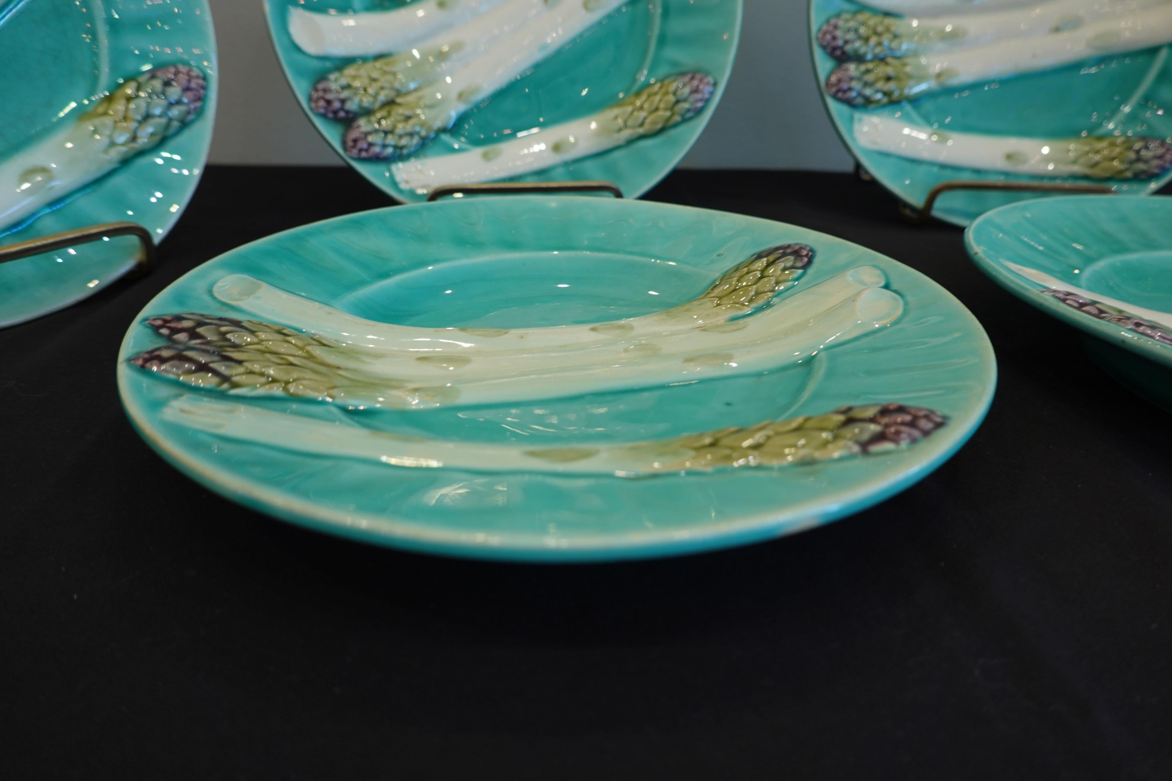 Set of Six '6' French Faience Asparagus Plates by Luneville For Sale 6