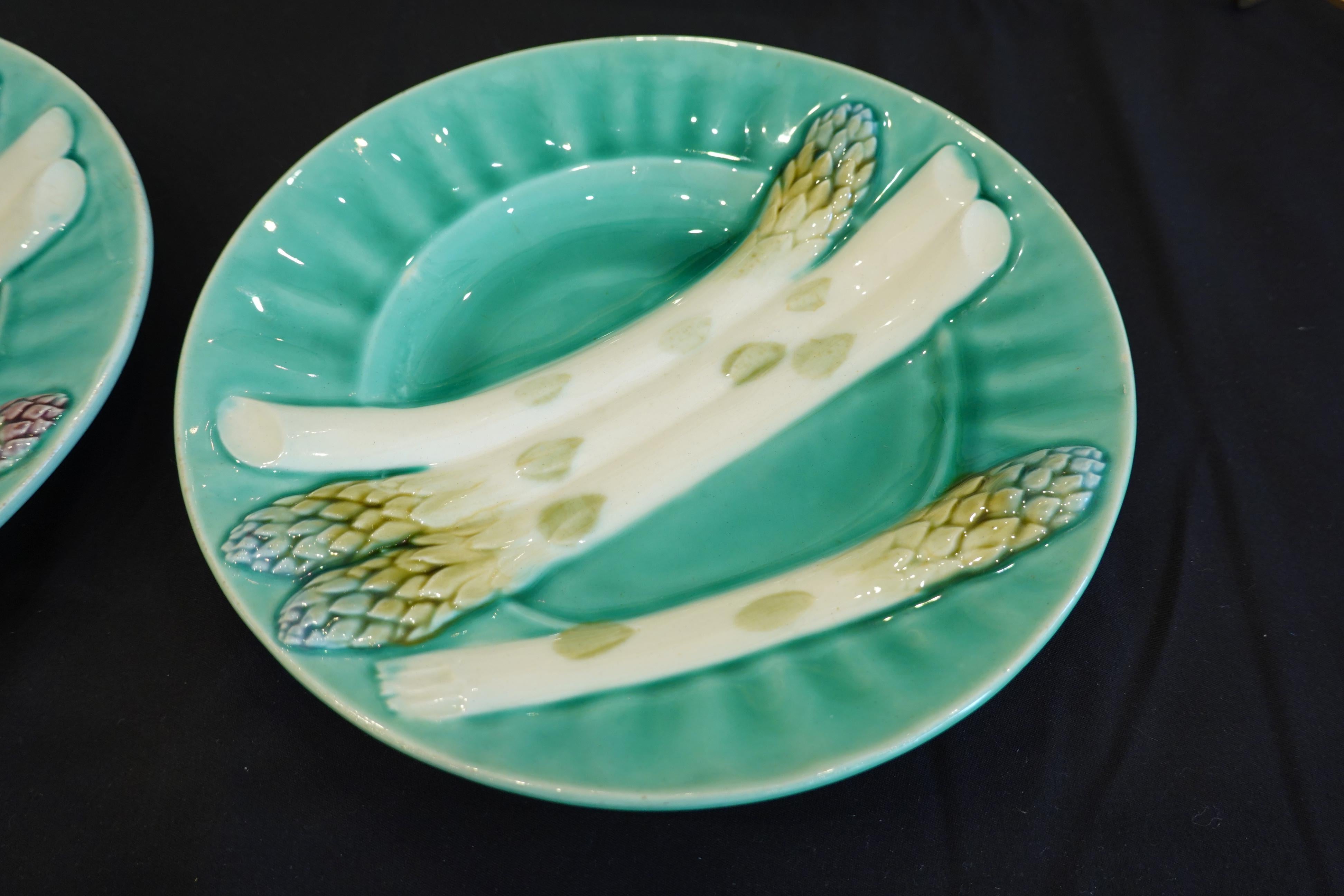 Set of Six '6' French Faience Asparagus Plates by Luneville For Sale 8