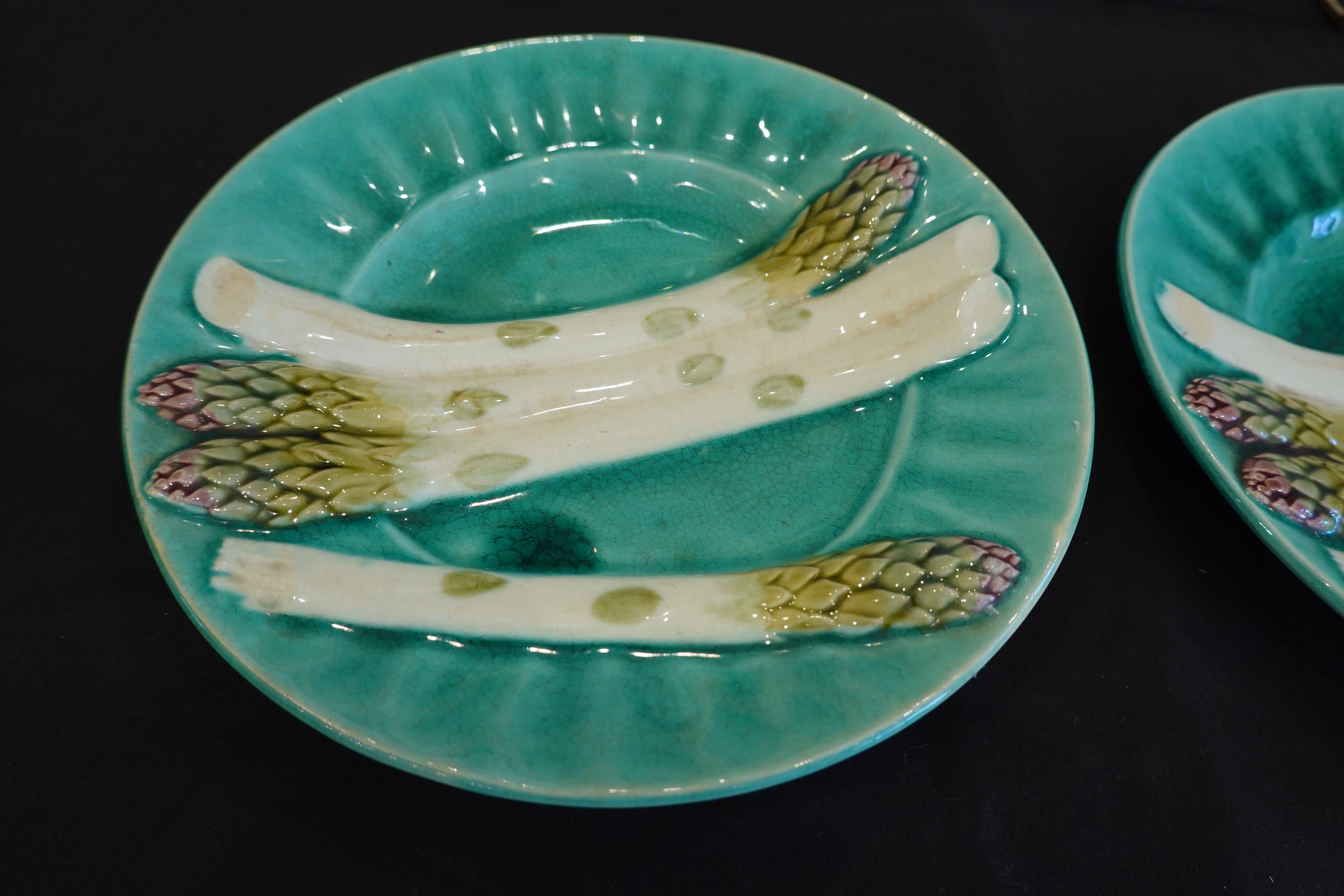 Set of Six '6' French Faience Asparagus Plates by Luneville For Sale 1