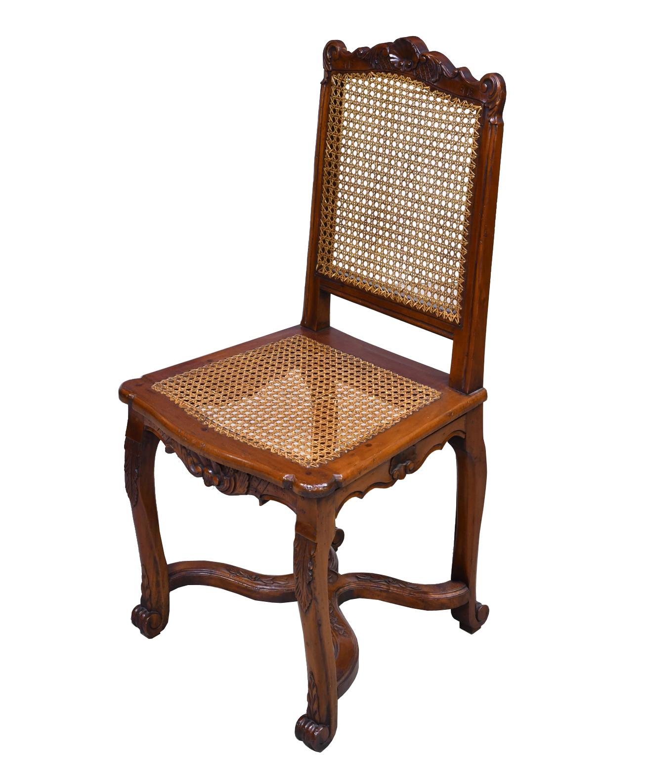 Caning Set of Six '6' French Louis XIV Style Dining Chairs with Caned Back and Seat