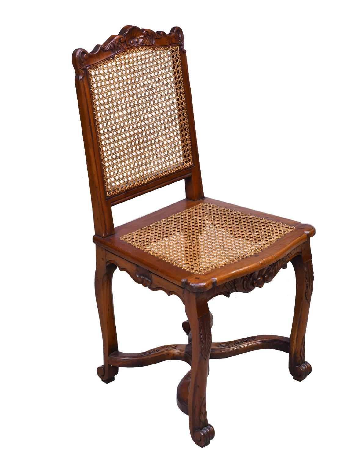 Contemporary Set of Six '6' French Louis XIV Style Dining Chairs with Caned Back and Seat