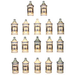 Retro Set of Six '6' French Porcelain Apothecary Jars with Painted Decoration and Mark