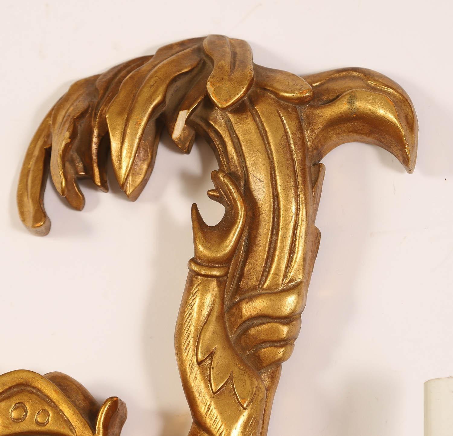 Satz von sechs (6) Mitte des Jahrhunderts venezianischen italienischen geschnitzten Giltwood Monkey Form Sconces (Vergoldet) im Angebot