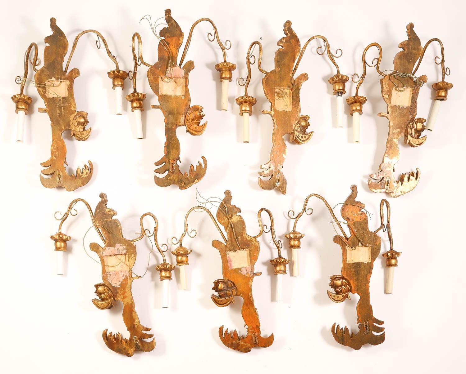 Satz von sechs (6) Mitte des Jahrhunderts venezianischen italienischen geschnitzten Giltwood Monkey Form Sconces im Angebot 3