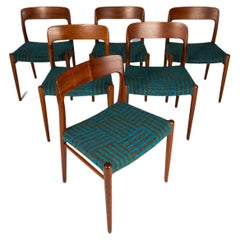 Set of Six (6) Model #75 Dining Chairs in Teak by Niels Møller for J.L. Møllers