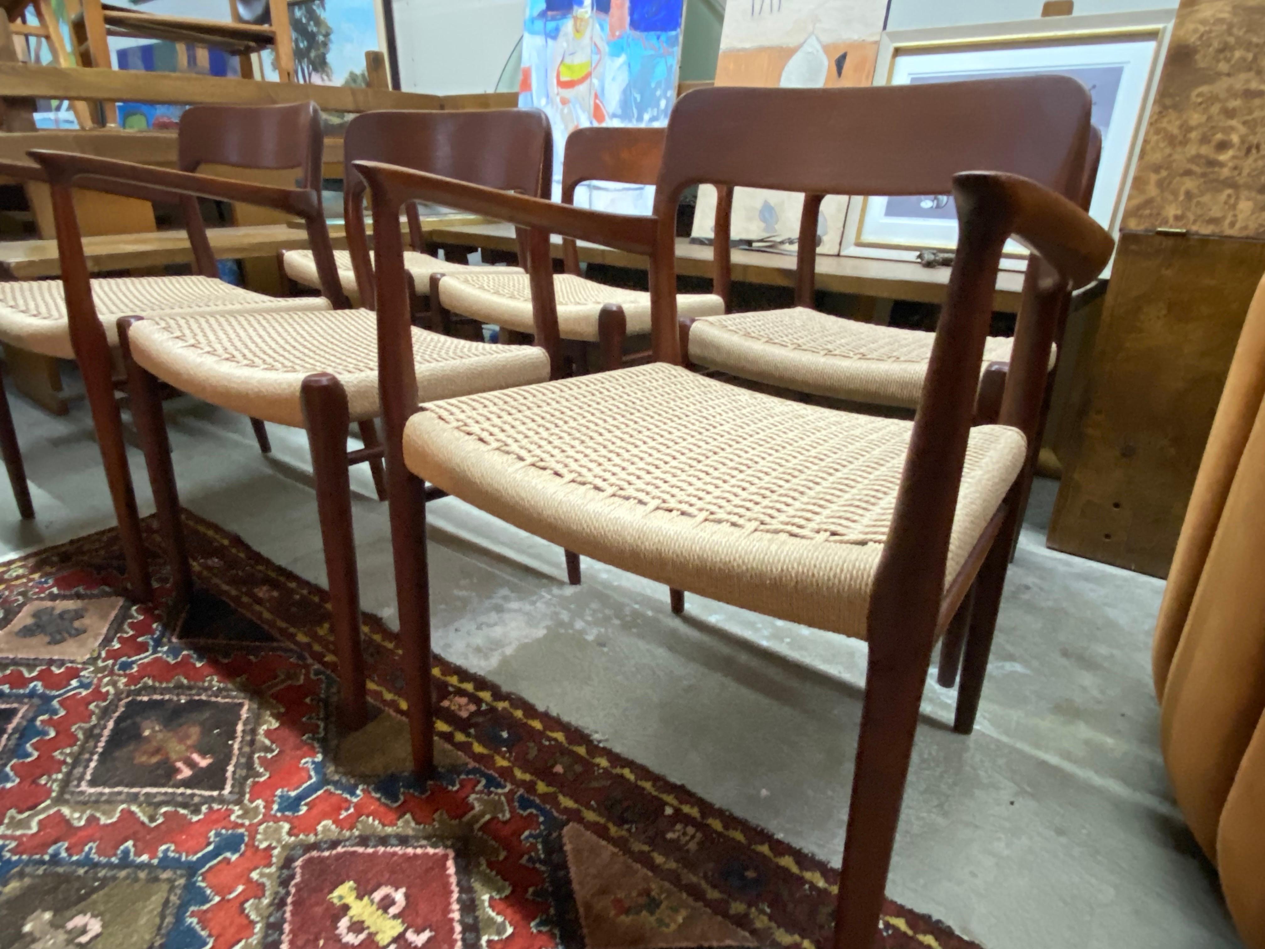 20th Century Set of Six (6) Model 75 Teak Dining Chairs by Niels Otto Møller