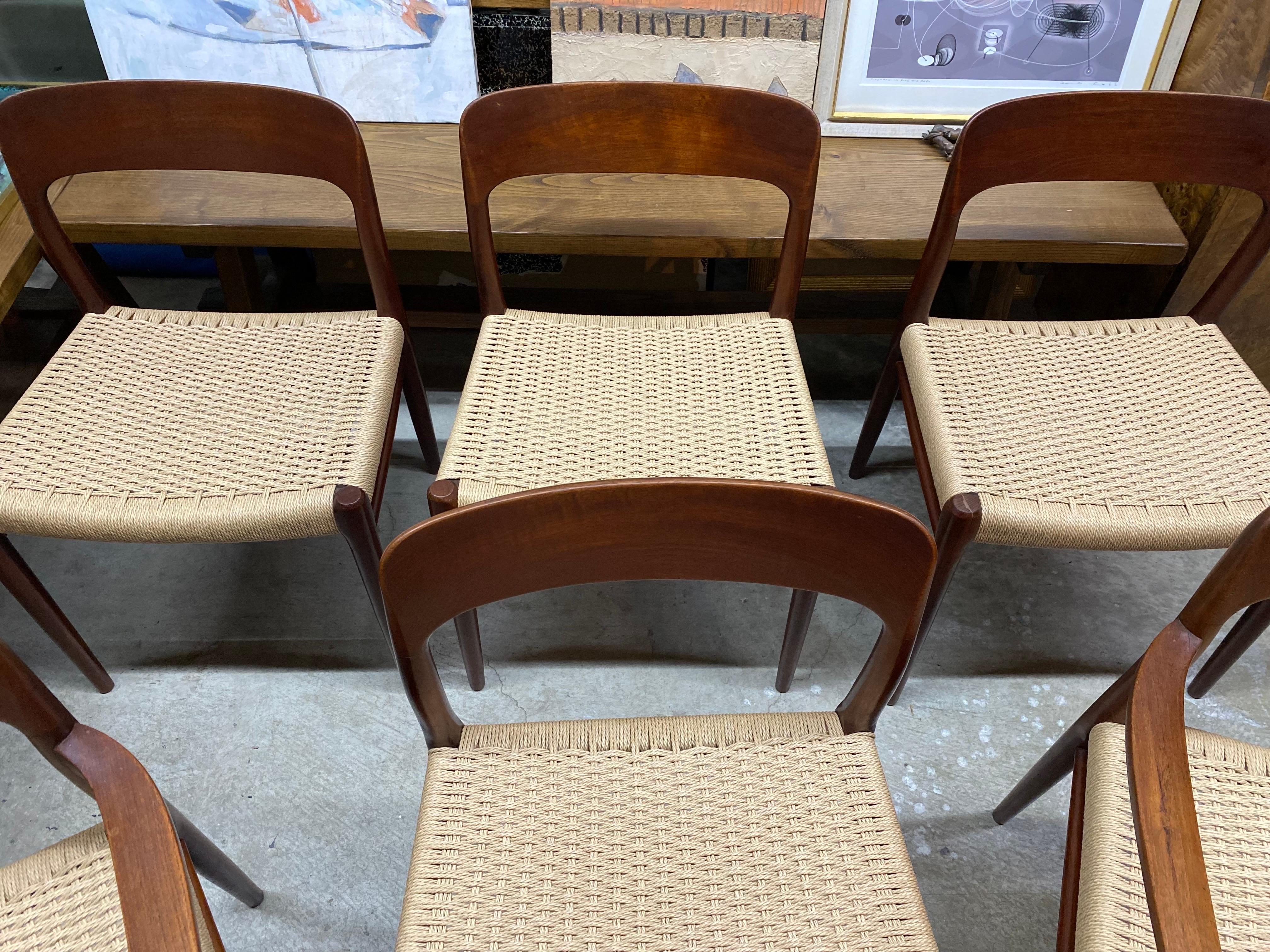 Set of Six (6) Model 75 Teak Dining Chairs by Niels Otto Møller 1