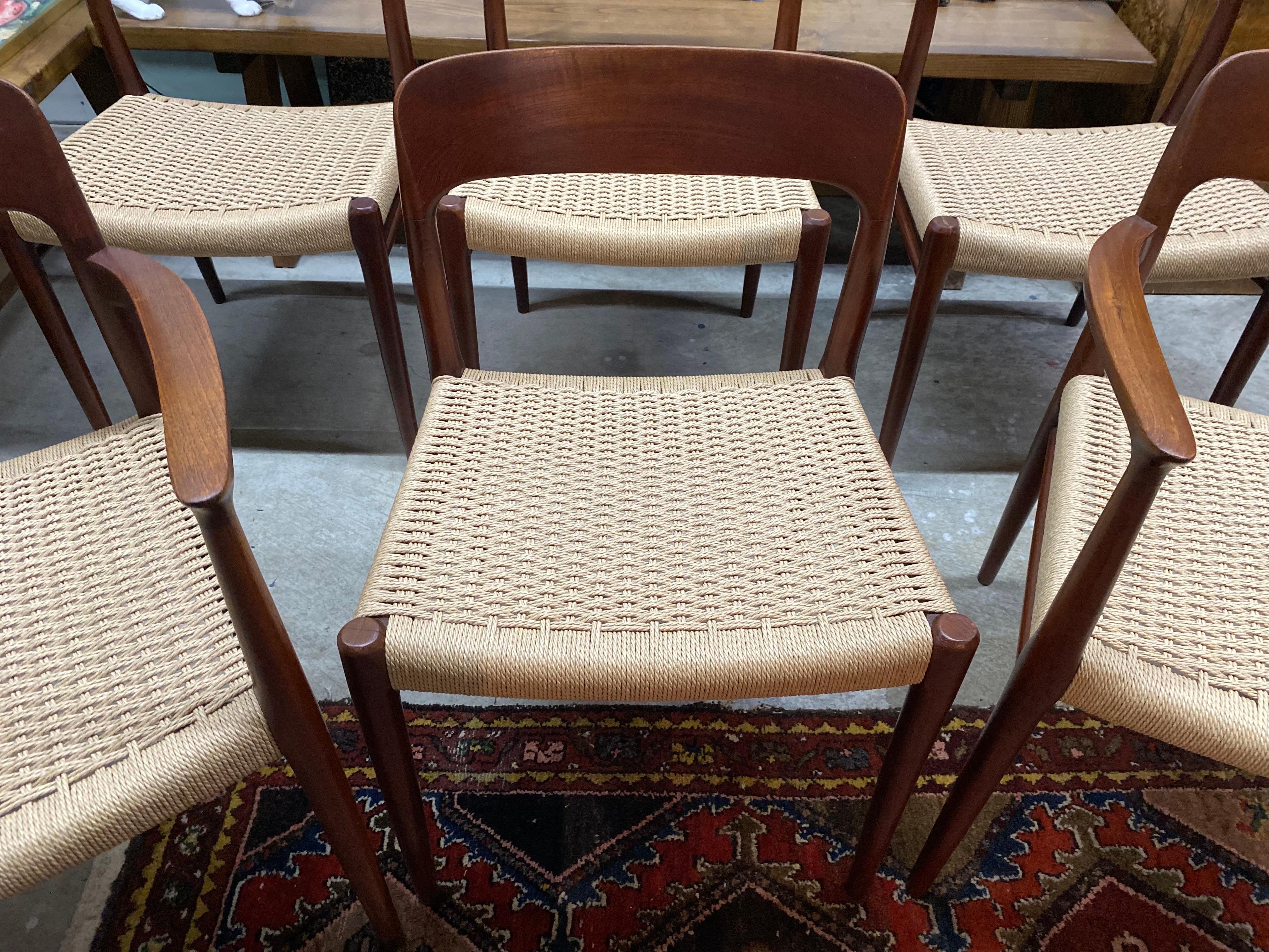 Set of Six (6) Model 75 Teak Dining Chairs by Niels Otto Møller 2