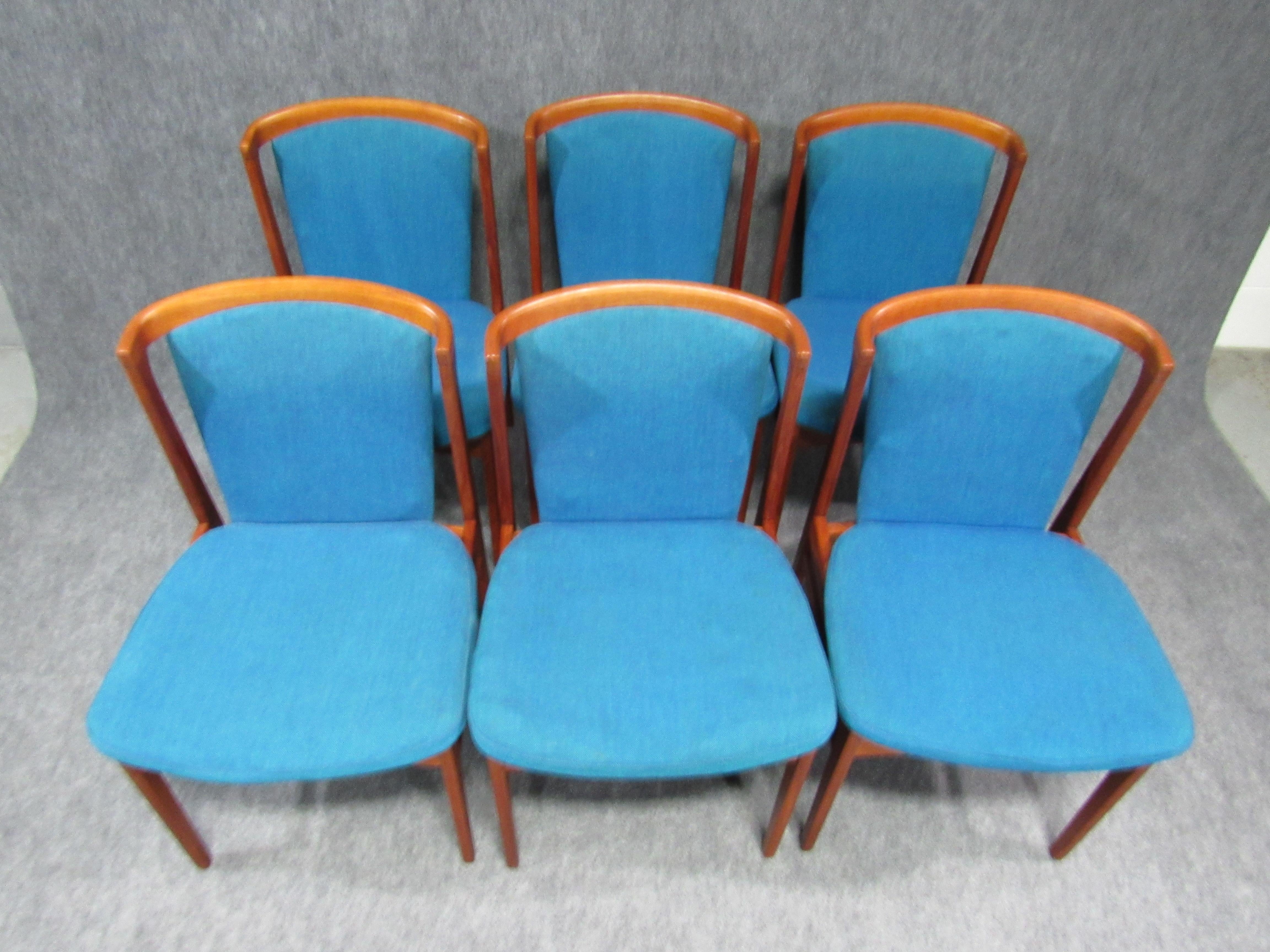 Set of Six '6' Rare Midcentury, Danish Modern Teak Dining Chairs by Erik Buck 9