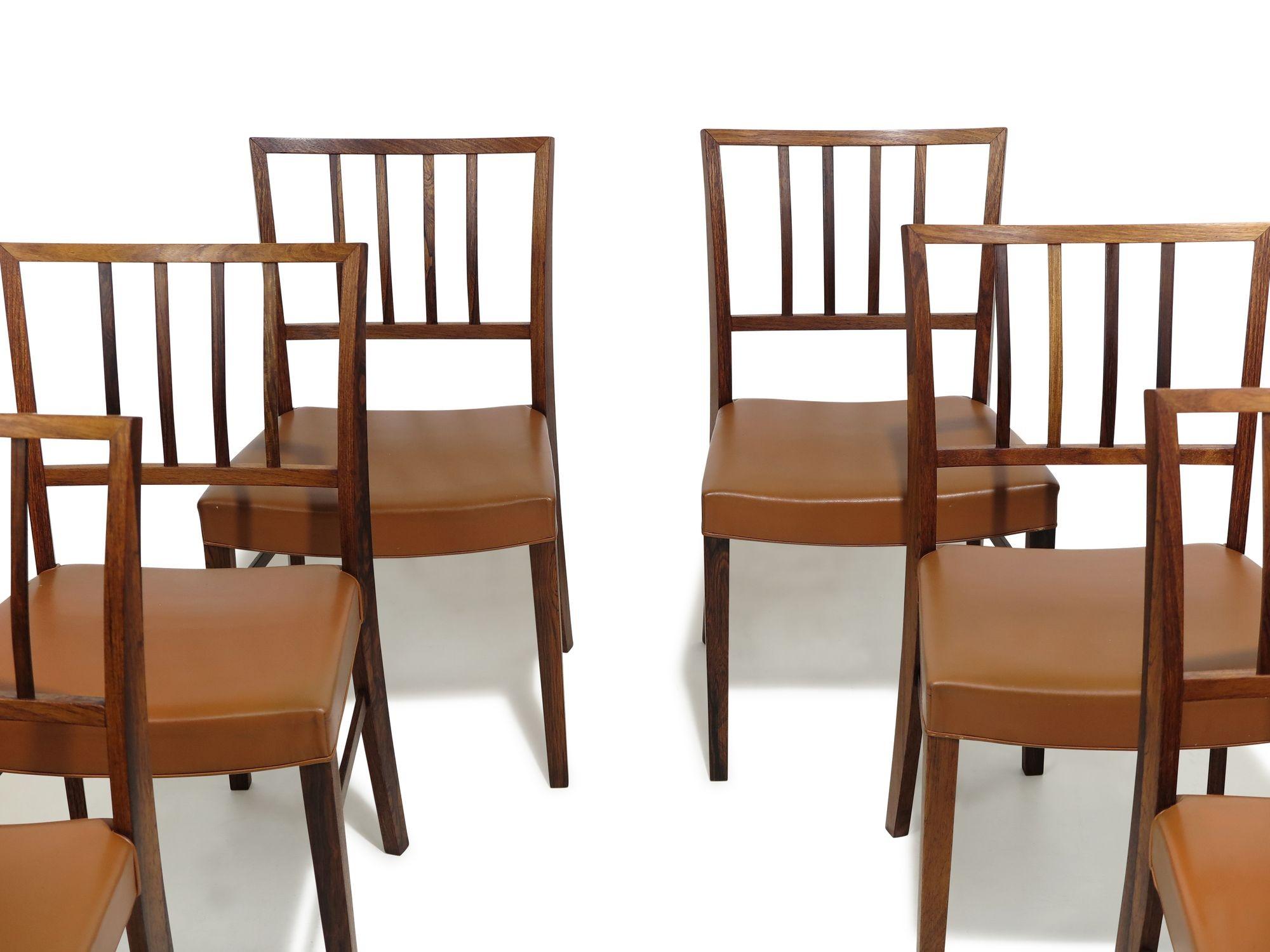 Scandinavian Modern Set of Six (6) Rosewood Dining Chairs in the Manner of Jacob Kjær, c.1948 For Sale